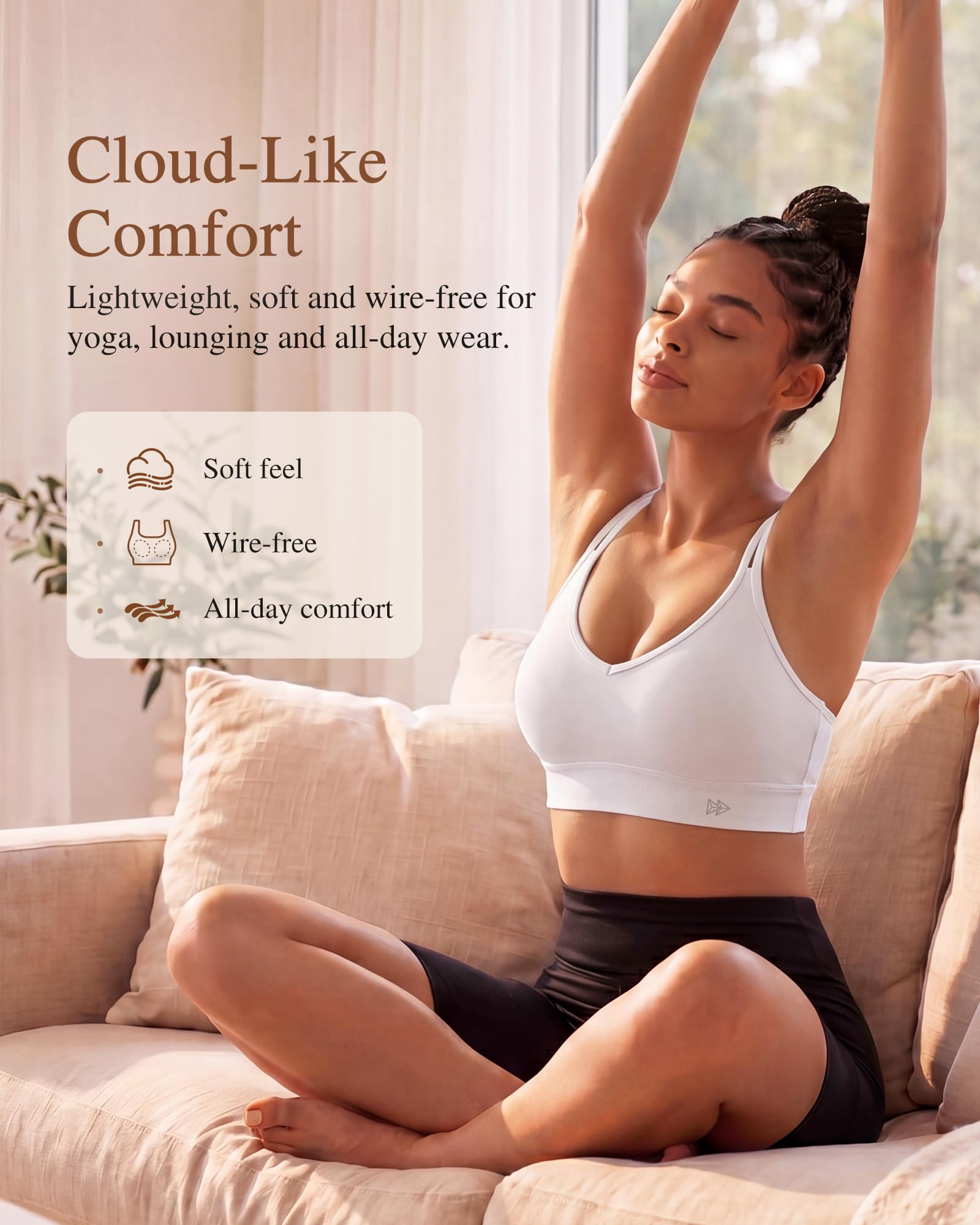 Yvette Soutien-gorge de yoga léger Cloud Series Soutien-gorge de sport pour femme à faible impact spaghetti bretelles fines en maille épissure