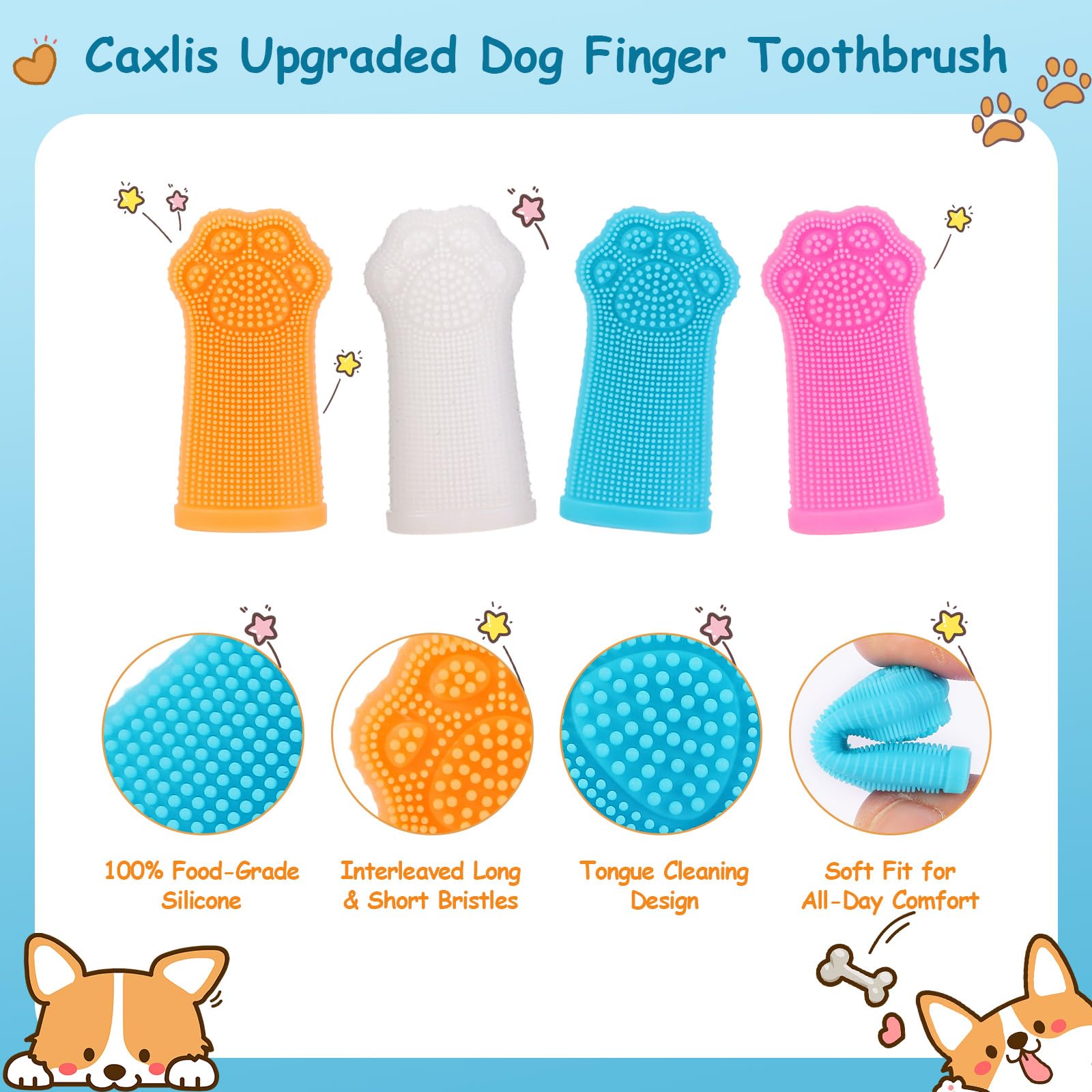 Caxlis 4-Pack Silicone Dog Finger Toothbrush, 360&deg; Dog Tooth Brushing Kit, High-Efficiency Teeth Cleaning, Pet-Friendly Finger Toothbrush, Complimentary Travel Case - image 3