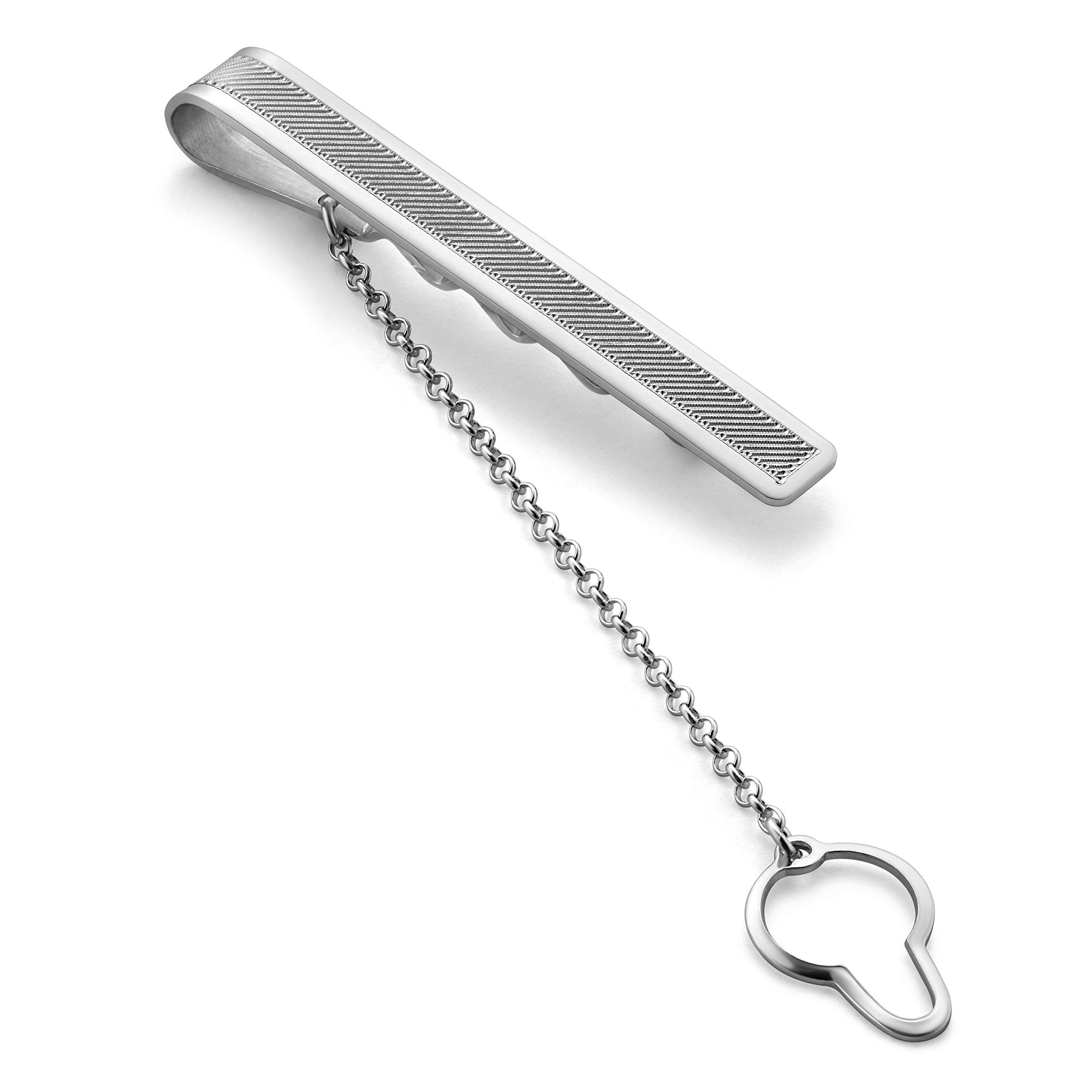 Pinza de corbata plata de ley rayas finas regalo boda hombre con cadena seguridad 6