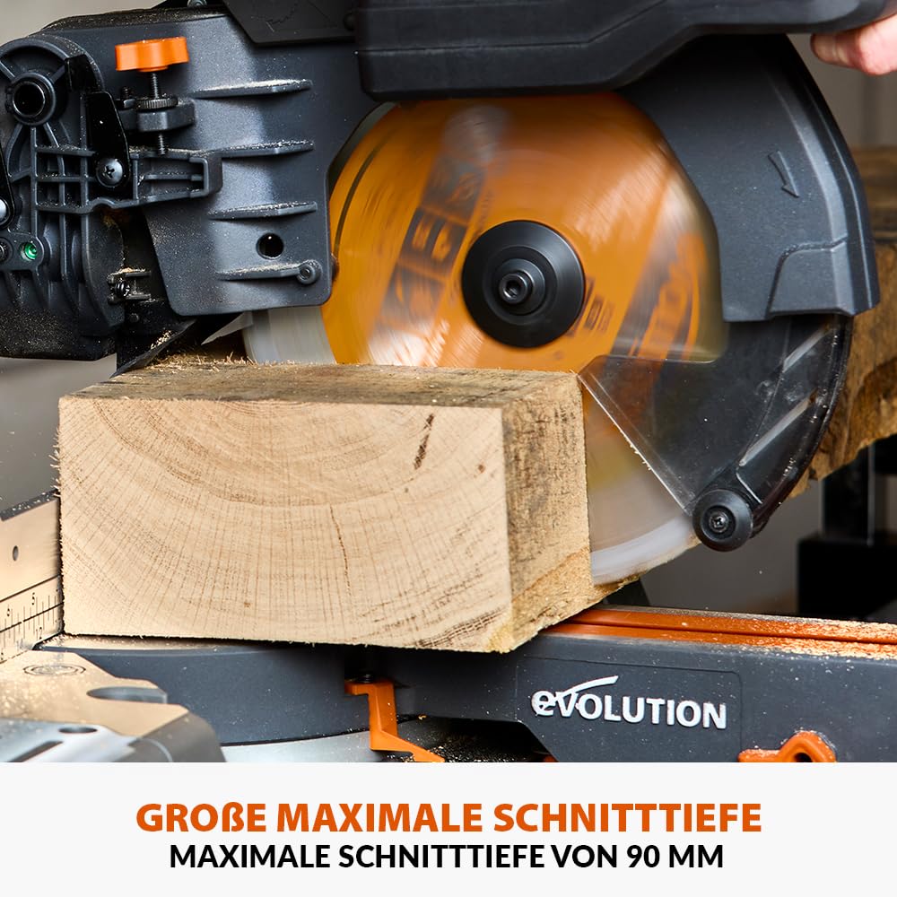Evolution Power Tools R255SMS-DB-Li Akku-kappsäge, bürstenlosem, Gleitfunktion 2x18V Li-Ion Universalsägeblatt, schneidet Holz Metall Kunststoff, Akku im Lieferumfang inbegriffen, 255 mm
