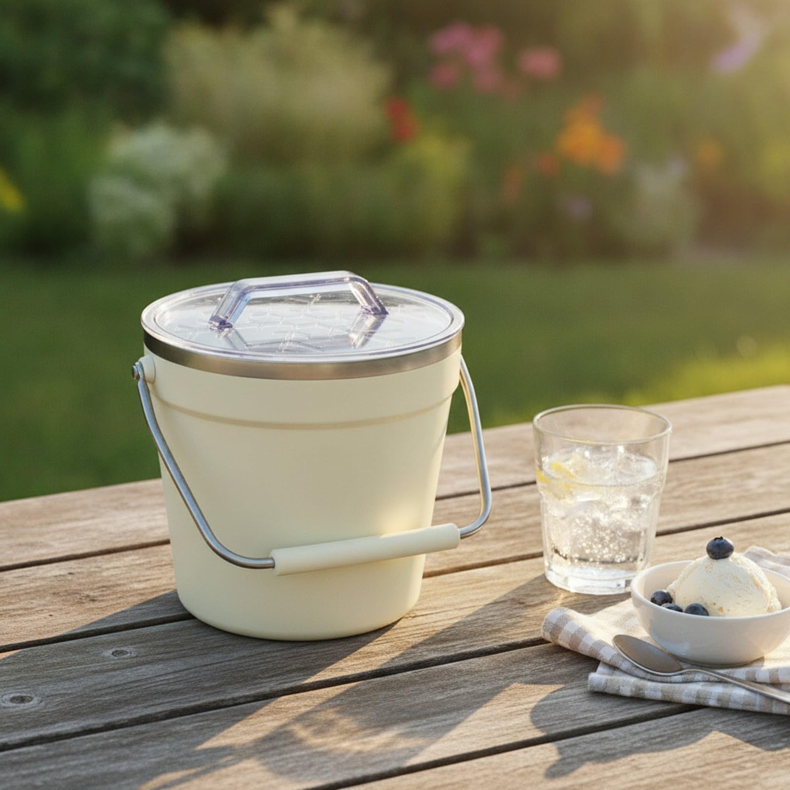 Baoblaze Cubitera con Tapa Aislado Recipiente Cubo Hielo Redondo, Práctico, Cubeta, para Fiestas, Reuniones, organizadores, 8L