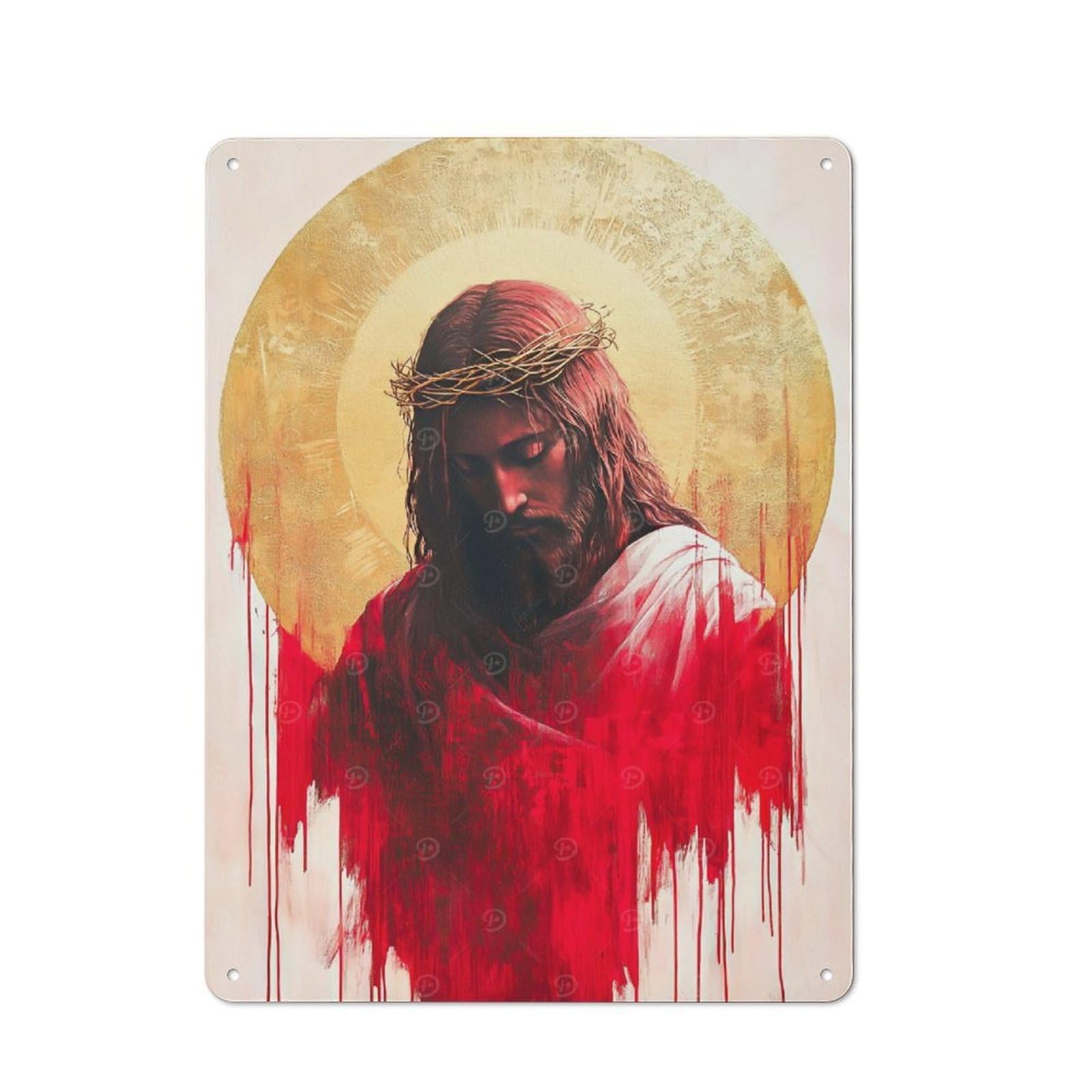 Junmoney Jesus Christ Painting Rustic Metal Plaque 40X30cm For Lounge Or Reading Corner, For Home Office, Studio And Craft Room Walls