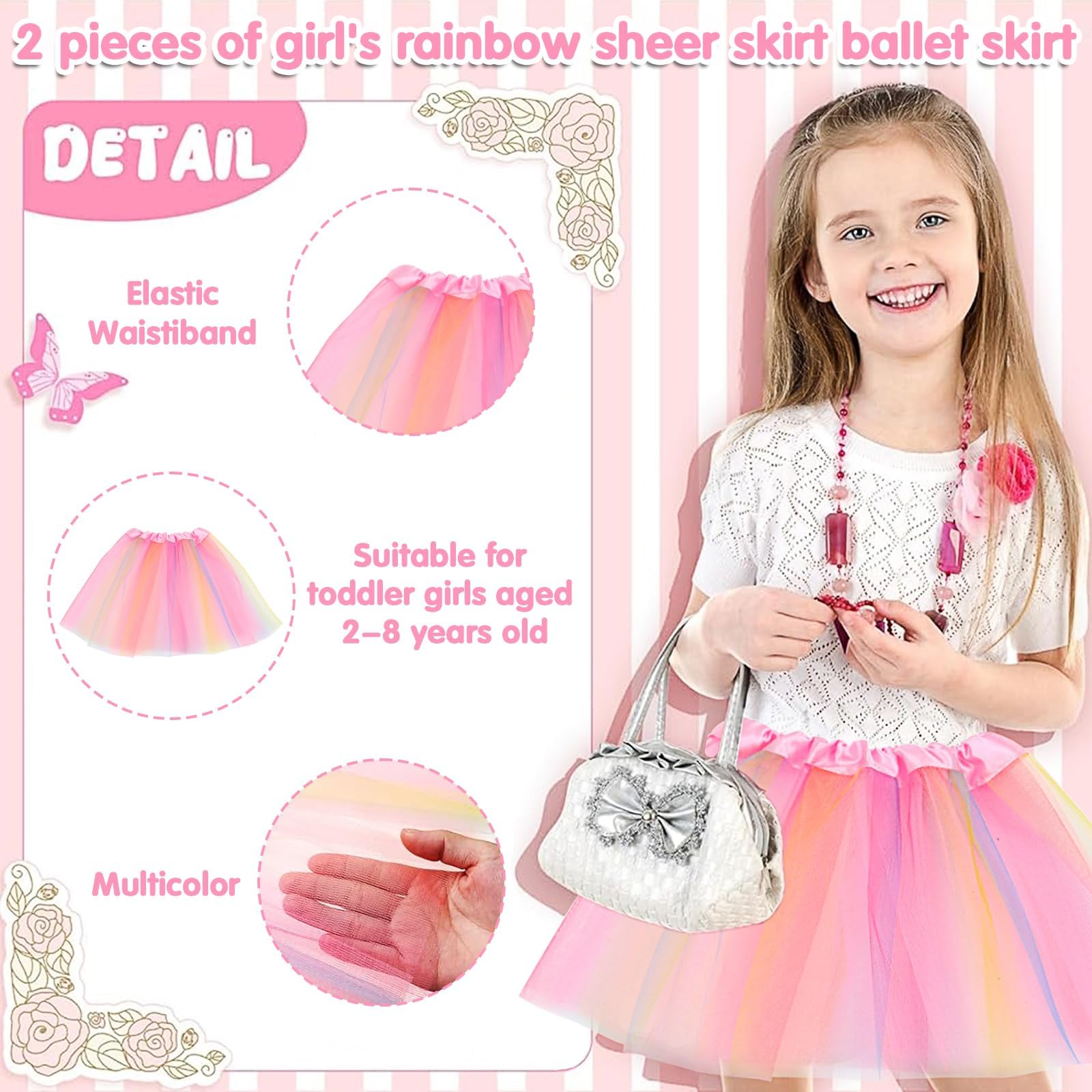 Falda de Tutú para Niñas, 2 Piezas, Vestido Corto de Baile Colorido Princesa