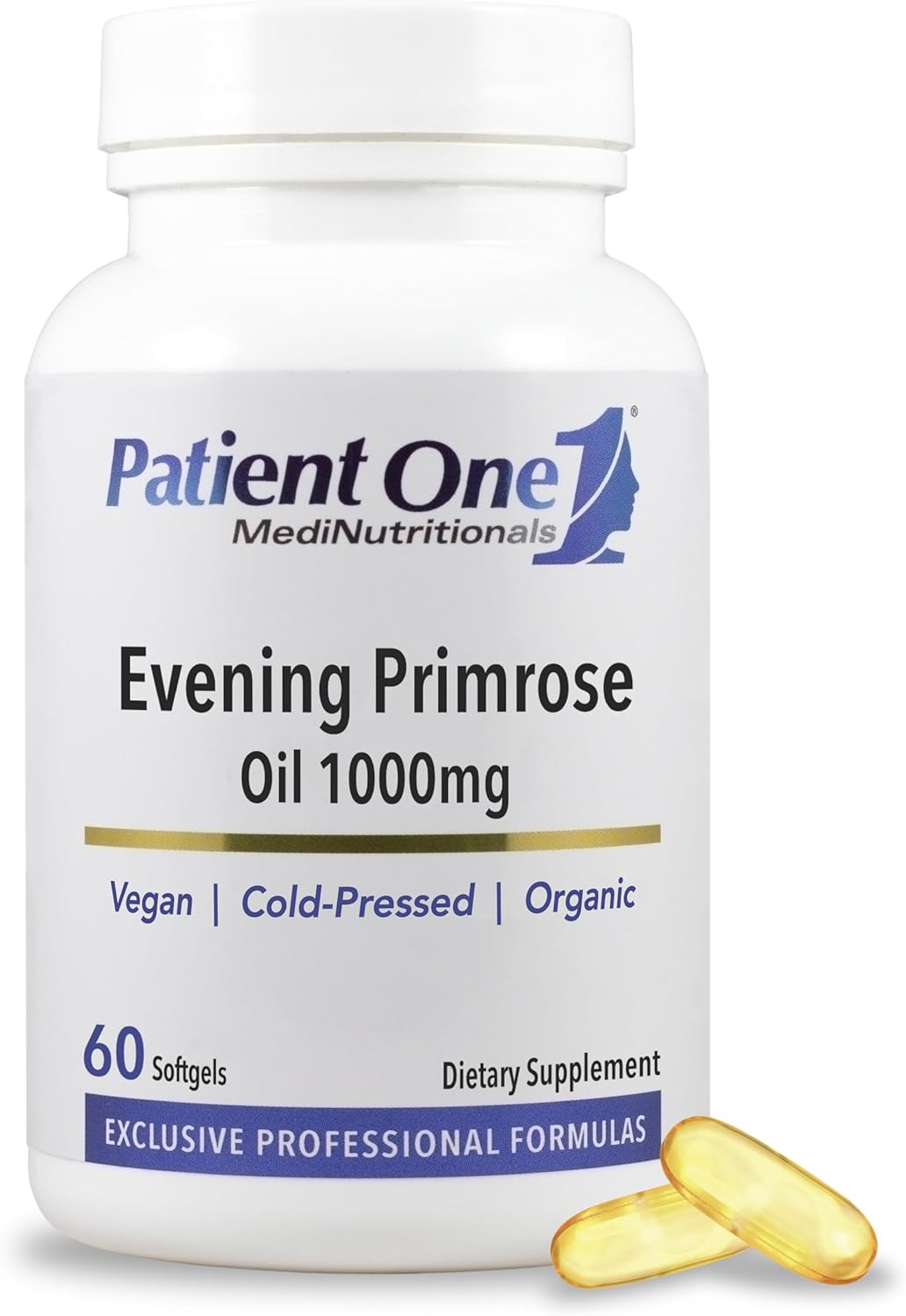 Patient One Evening Primrose Oil 1000mg | Supplement to Support Healthy Skin and Joint Comfort* | Solvent-Free, Cold-Pressed Oil | 60 Softgels