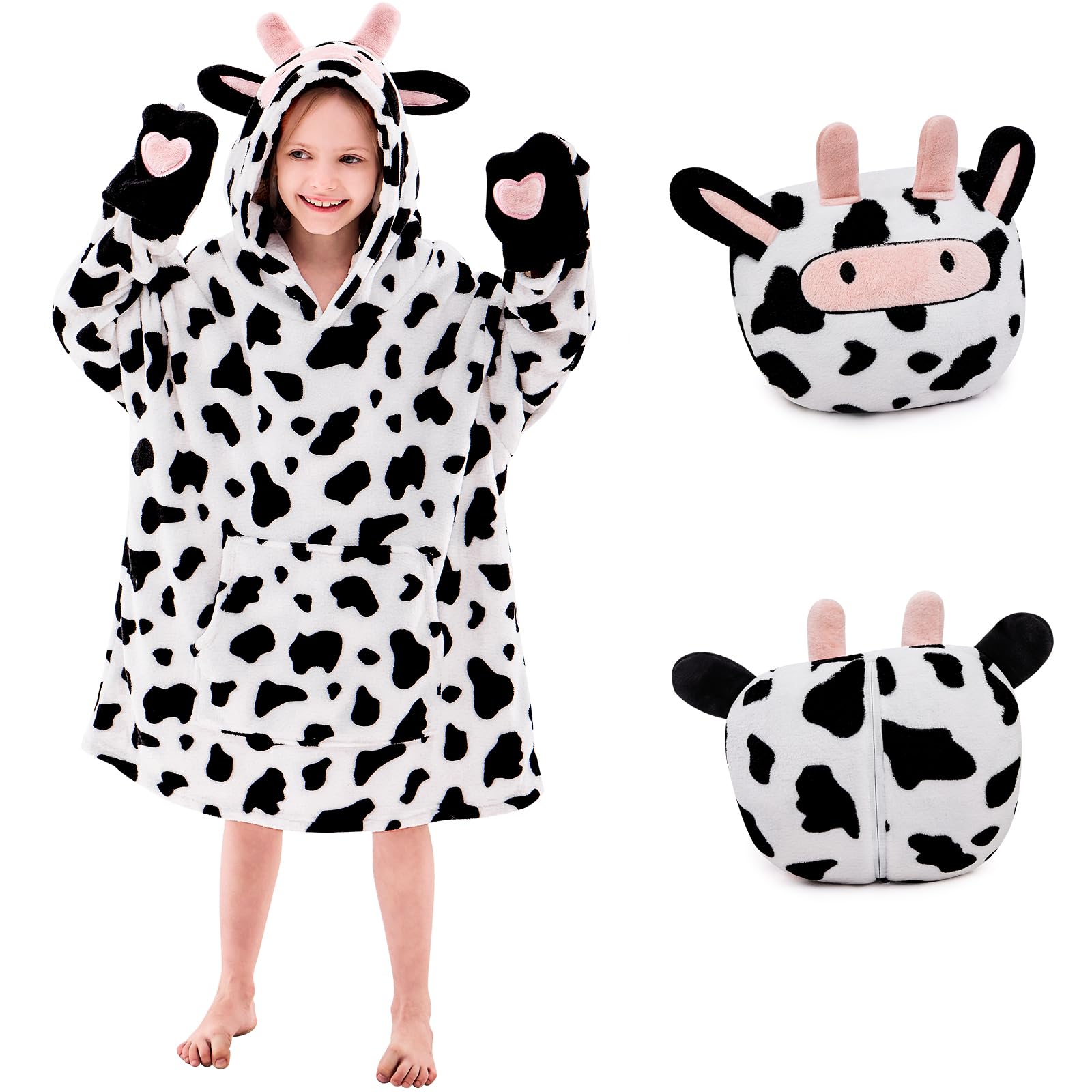 IFNOW Wearable Blanket Hoodie Kids, Oversized Fleece Blanket Sweatshirt Christmas Birthday Gifts for Boys, Girls, Teen Hoodie with Portable Foldable