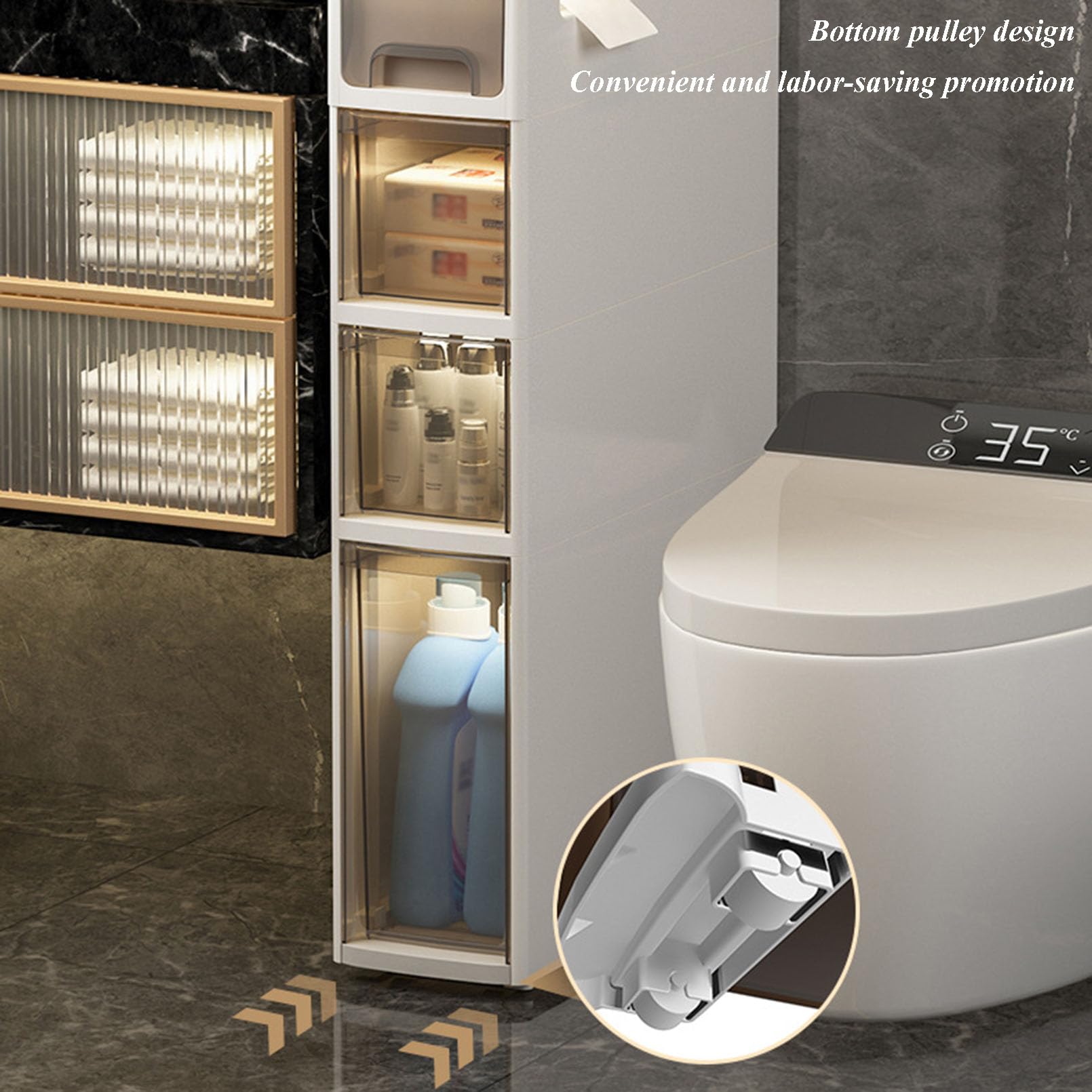 Armadietto da bagno stretto con C Ders & Ruote – alto bianco nizer per cucina, soggiorno, camera da letto, corridoio, lavanderia e WC