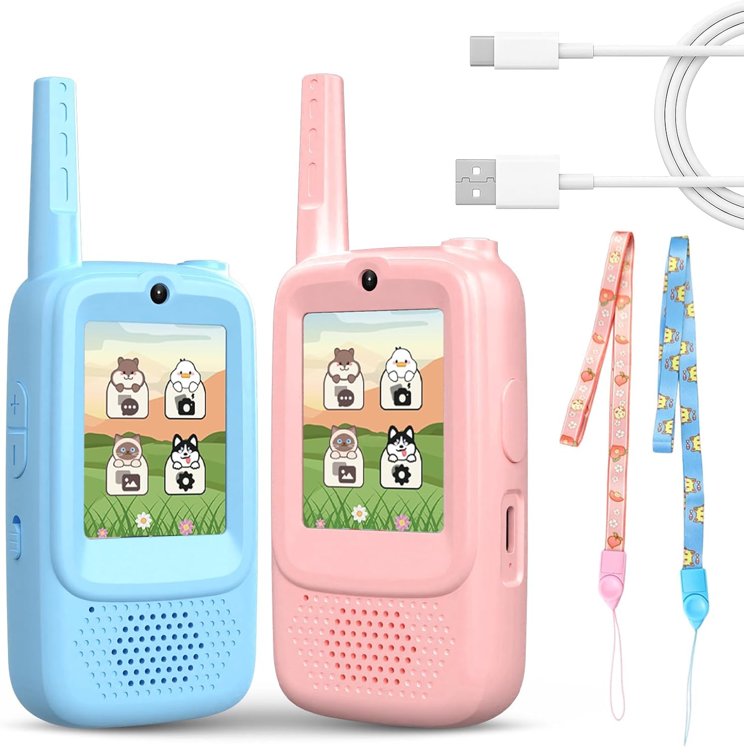 Video Walkie Talkies for Kids, 500m Long Range 2 Way Radio Toy, Rechargeable Handheld Intercom with 2 Inch Screen for Boys and Girls Games