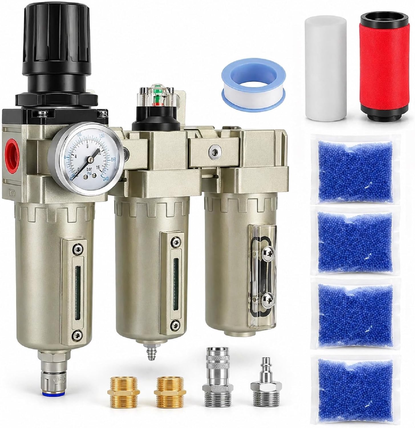 3/4" NPT Industrial Air Dryer for Compressor, 3 Stage Air Compressor Water Separator with Auto Drain, 240 PSI Aluminum Air Compressor Filter Dryer 3/4 for Plasma Cutter & Paint Spraying