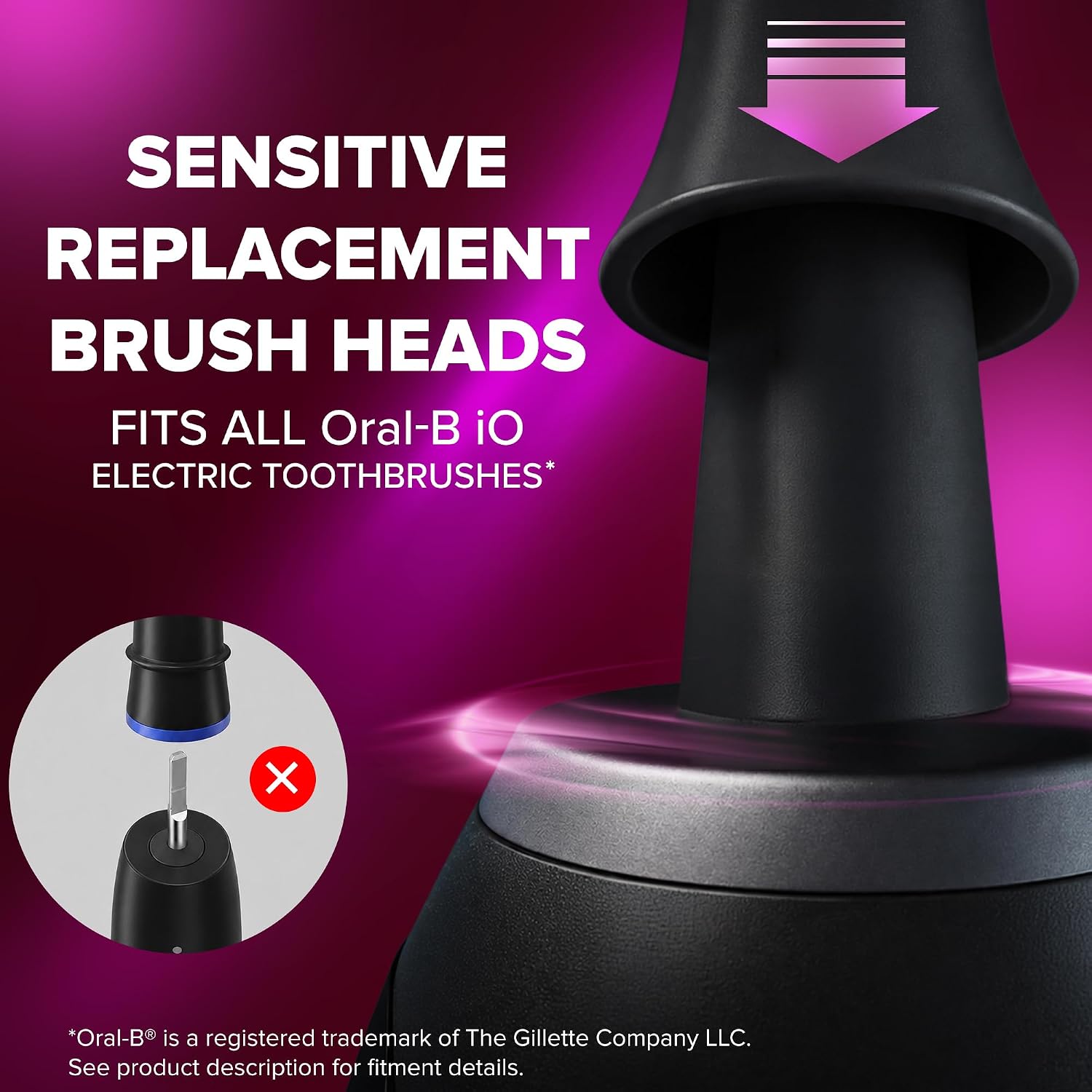 Reach Sensitive Replacement Toothbrush Heads, Black, 2 Ct, Fits All Oral-B iO Electric Toothbrushes, Gentle Triple-Action Ultra-Soft Bristles to Polish Away Stains, Remove Plaque, Care for Gums
