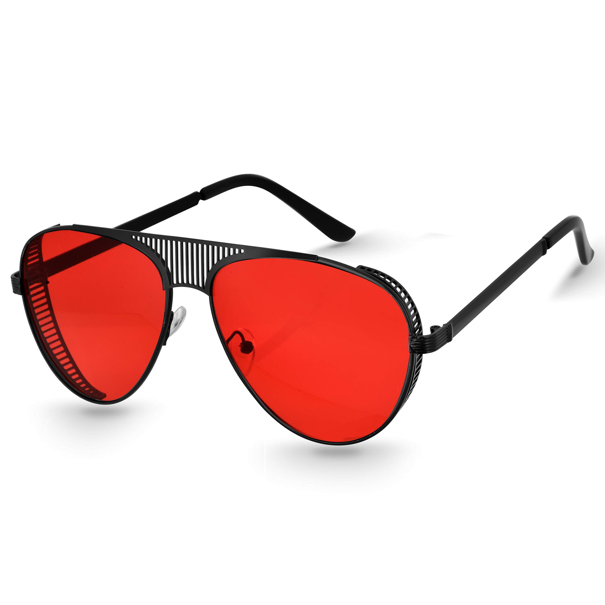 Aviator Unisex Sunglasses Black Frame, Red Lens (Large) Pack of 1-image-44