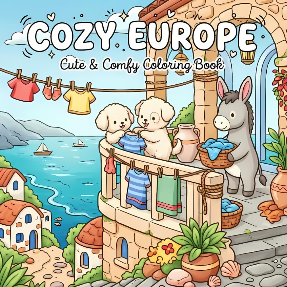 Cozy Europe: Cute and Comfy Coloring Book with Charming European Cafés, Village Streets, Scenic Landscapes & Relaxing Travel Scenes for Stress Relief