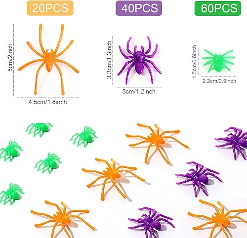 Miniatura 9 de BAINFE 3 tamaños 150 arañas de plástico realistas para Halloween, arañas de plástico pequeñas, arañas pequeñas falsas, juguetes de broma para