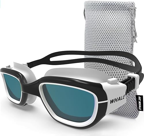 Whale Gafas de natación A2 GE patentadas y polarizadas mejoradas, antivaho, anti-UV, para adultos, hombres, mujeres y jóvenes (espejo plano, marco