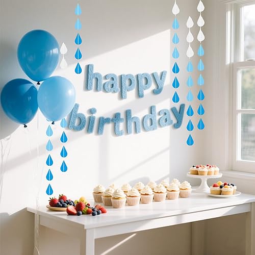 Miniatura 7 de Decoraciones de fiesta de cumpleaños para baby shower, boda, banderines de papel, banderines de gotas de lluvia, banderas guirnaldas (azul)