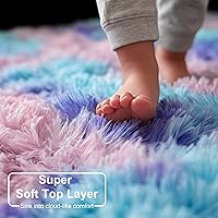 Vista 4 de Amdrebio alfombras azules y púrpuras de arcoíris de sirena para decoración de habitación de niñas, alfombras de área de 5 x 8 pies mullidas y kawaii