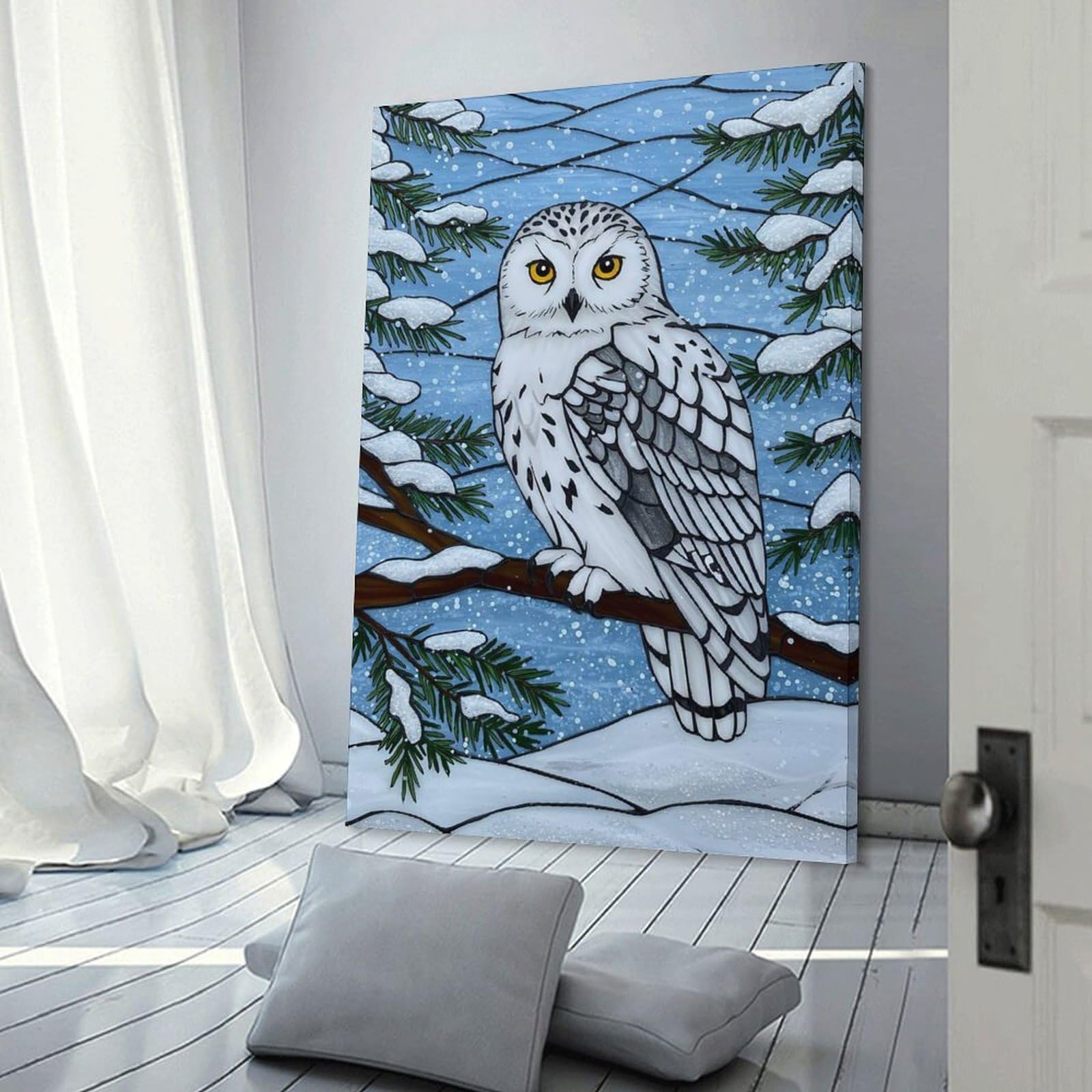 Junmoney Frame-Style-24 Snowy Owl Winter Hanging Wall Art, 20X30inch(50X75cm), For Bedroom Decor, Cosy Corners Or Studios, An Easy Wall Refresh For Bedrooms