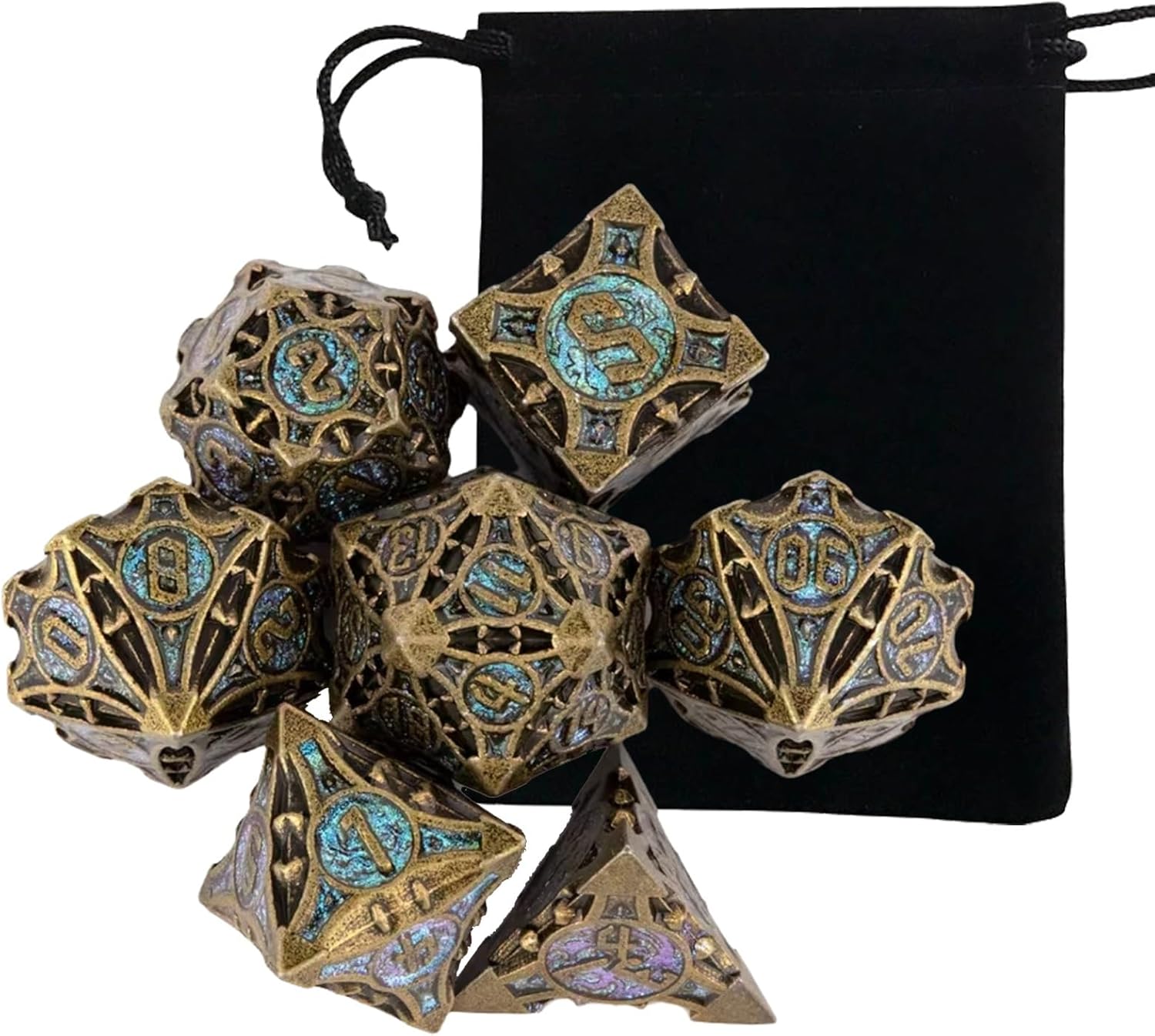 7pcs Copper Metal Dice Solid Metal Polyhedral Dice Set, Polyhedral Dice, Compatible with Role-Playing RPG Board Game Card Game