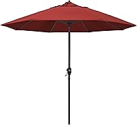 California Umbrella 9ft Round Auto Tilt Patio Umbrella - Bronze Aluminum Pole, Red Olefin Canopy for Deck Pool
