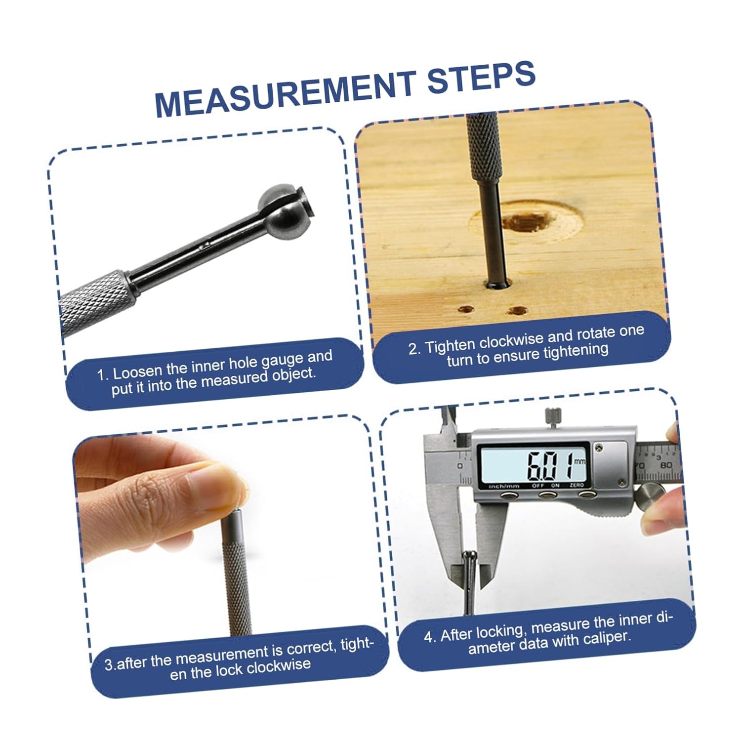 4Pcs Adjustable Precision Hole Gauge Set Telescoping Internal Measurement Tools for Steel Manual Diameter Measurement Flexible Gage Set
