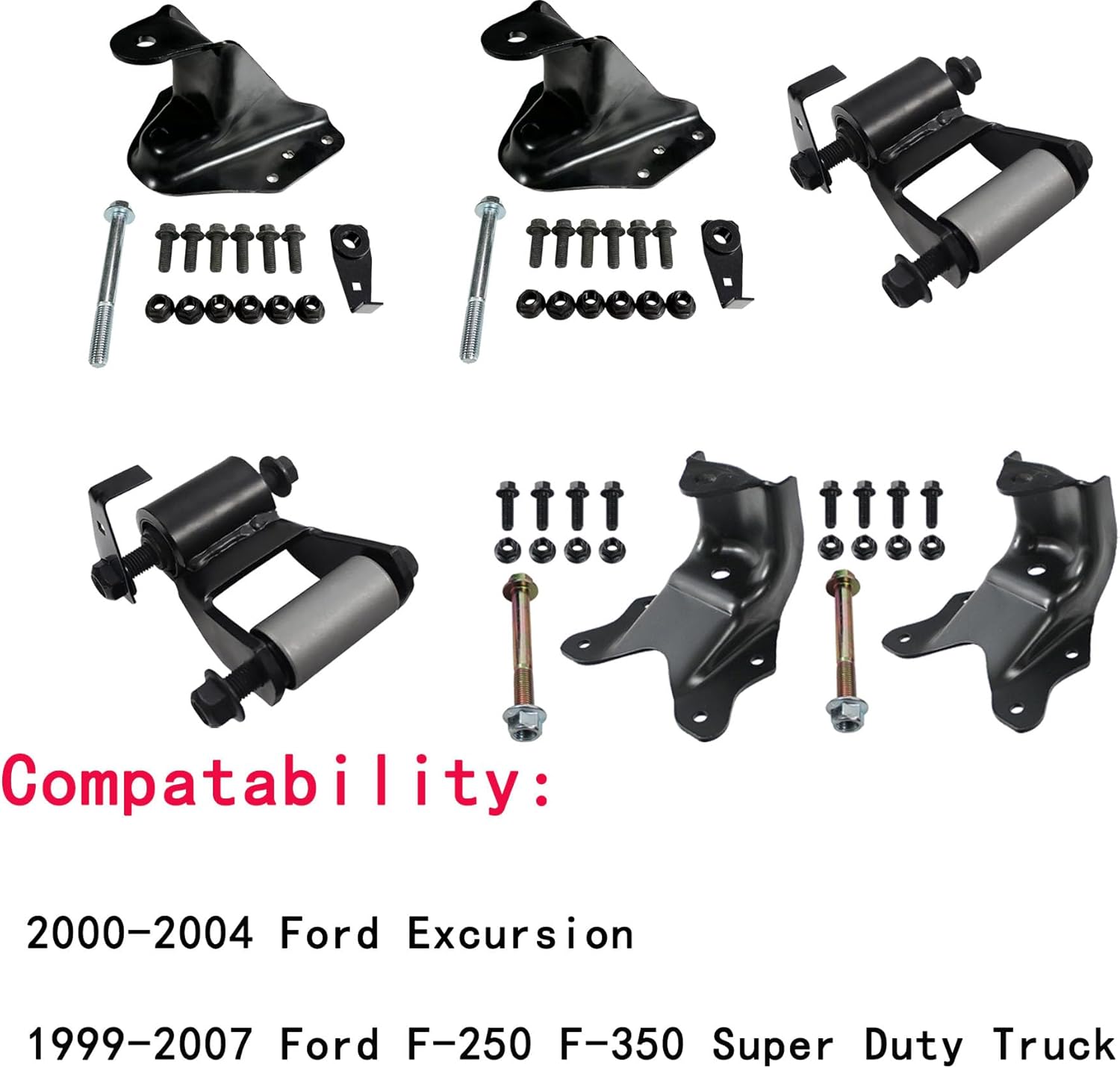 BST BSSP Rear Forward & Rearward Leaf Spring Hangers and Shackles Repair Kit Compatible with 1999-2007 Ford Excursion F-250 F-350 Super Duty, Replace # 722-018 722-077 722-075
