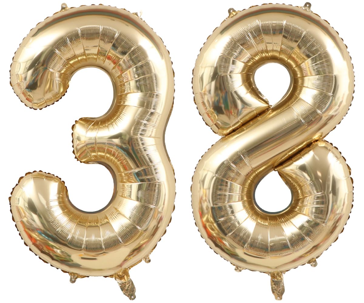 Light Gold Number 38 Balloon 40in White Gold 38 Foil Mylar Digital Balloon | Champagne Gold Birthday Jumbo Giant Large Helium Balloons 38th or 83rd Anniversary Events Party Decorations Supplies