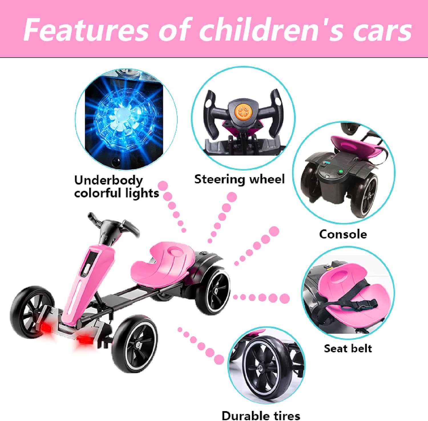 Electric Go Kart for Kids Ages 3-8, Outdoor Pedal Go Kart with Adjustable Seat & 4 Wheels, Foldable Electric Go Cart for Boys and Girls, 12V, Portable (Magenta)
