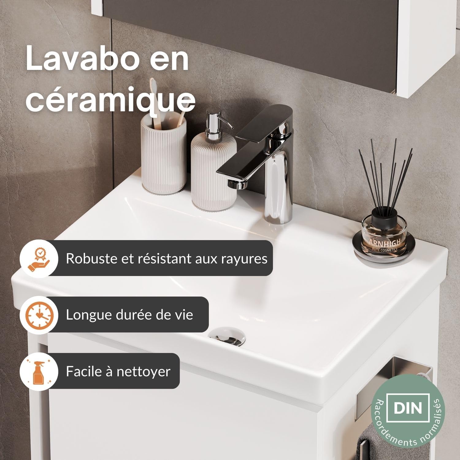 Planetmöbel lavabo avec Meuble Bas 50 cm, Meuble sous-Vasque Suspendu, Fermeture amortie, Ensemble de Meubles de Salle de Bain, Blanc