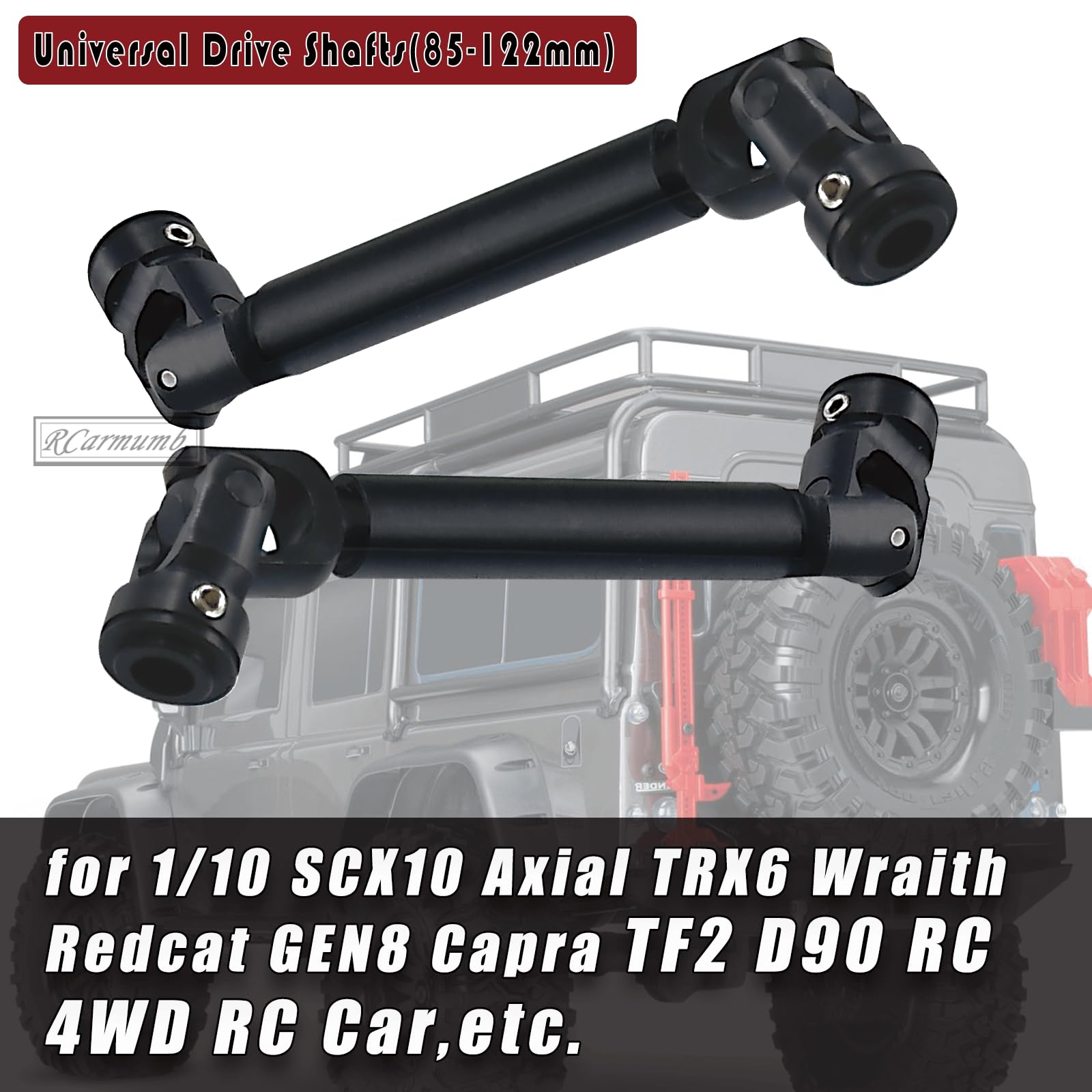 Rcarmumb Universal Driveshaft Upgrades Part for 1/10 Axial SCX10 II Redcat D90 Gen7/Pro RC4WD GEN8 SCX10 2,Harden Steel #45 2pcs RC Drive Shafts(85-122MM) Hops up,Black