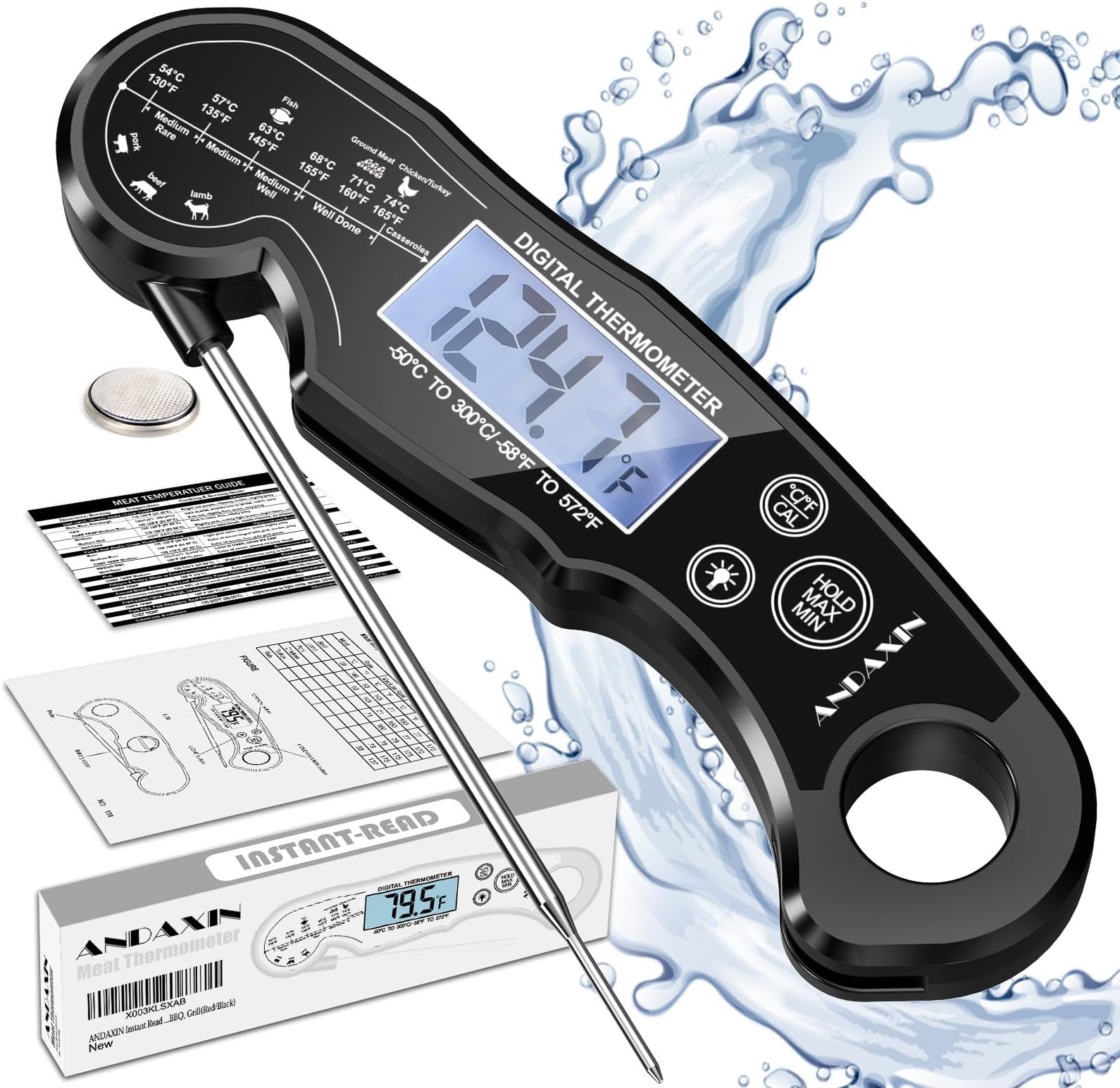 Meat Thermometer Digital - Fast Instant Read Food Thermometer for Cooking, Candy, Outside Grill, and Roast, Digital Food Thermometer with Backlight LCD & Calibration