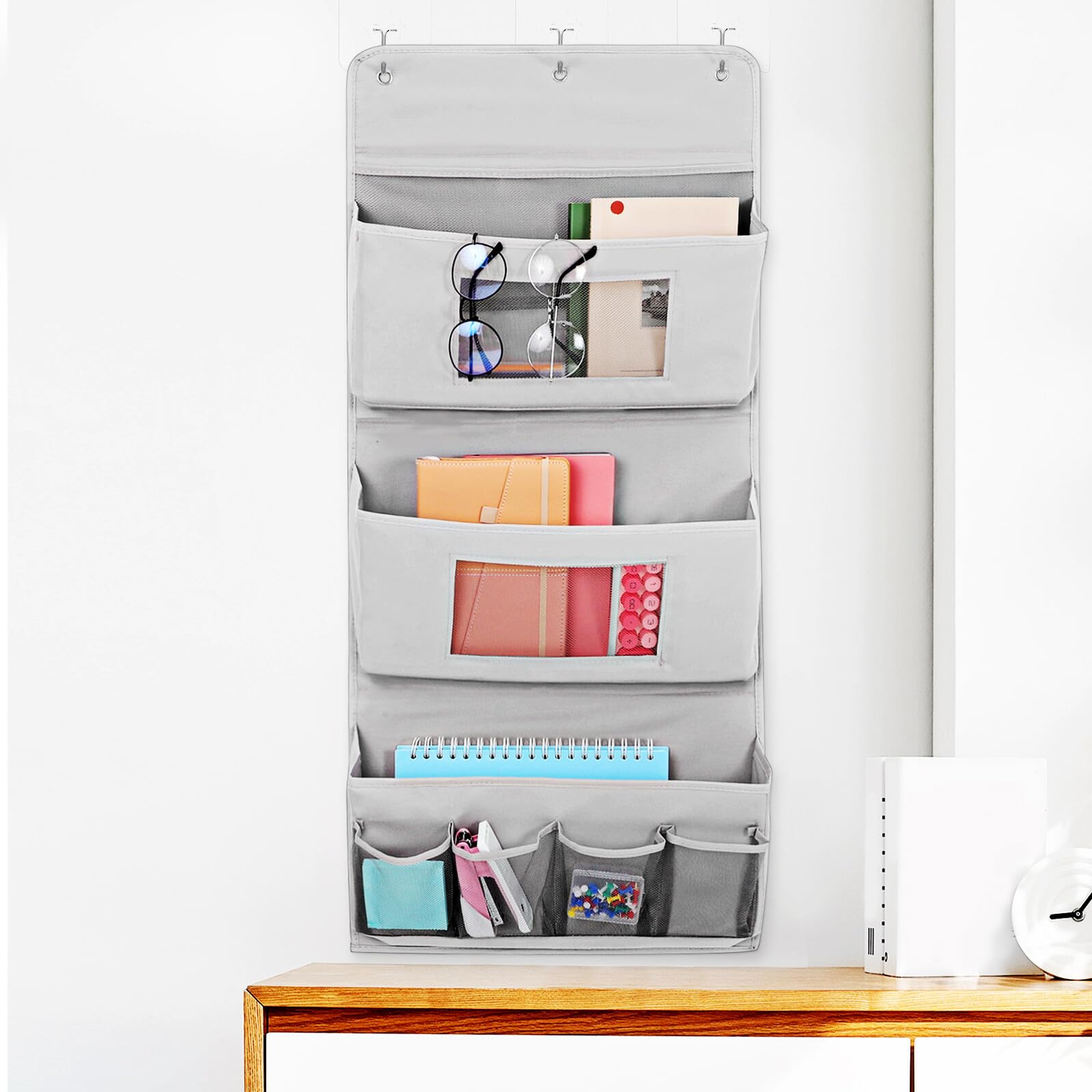 Gatuida Organizer da Parete Appendibile in Tessuto Grigio con Strati e Tasche Multiple Resistente e Lavabile per Porta e Armadio in Camera da Letto e Soggiorno Ottimizza Spazio e Mantiene