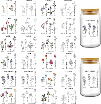 AFRITEE UV DTF Cup Wraps - 24 Sheets Birth Flowers By Month Uvdtf Tumbler Wrap for 16 oz Coffee Mugs, Roses Daisies Violets Transfer Stickers DIY Water Bottle Craft Decals Decoration Gift for Mom