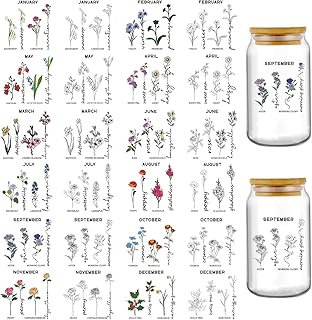 AFRITEE UV DTF Cup Wraps - 24 Sheets Birth Flowers by Month Uvdtf Tumbler Wrap for 16 oz Coffee Mugs, Roses Daisies Violets Transfer Stickers DIY Water Bottle Craft Decals Decoration Gift for Mom