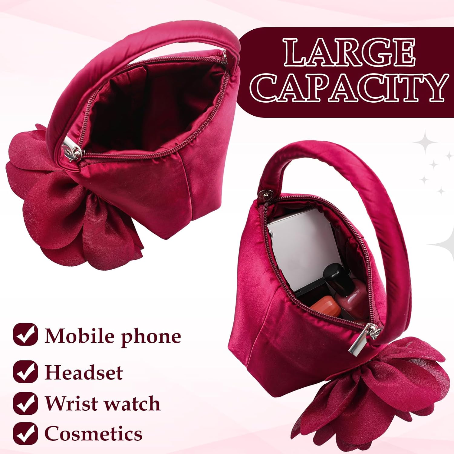 Clutch Purse for Women Evening Bag Flower Satin Handbag Classy Wristlet Purse for Formal Prom Party Wedding Daily - Image 6