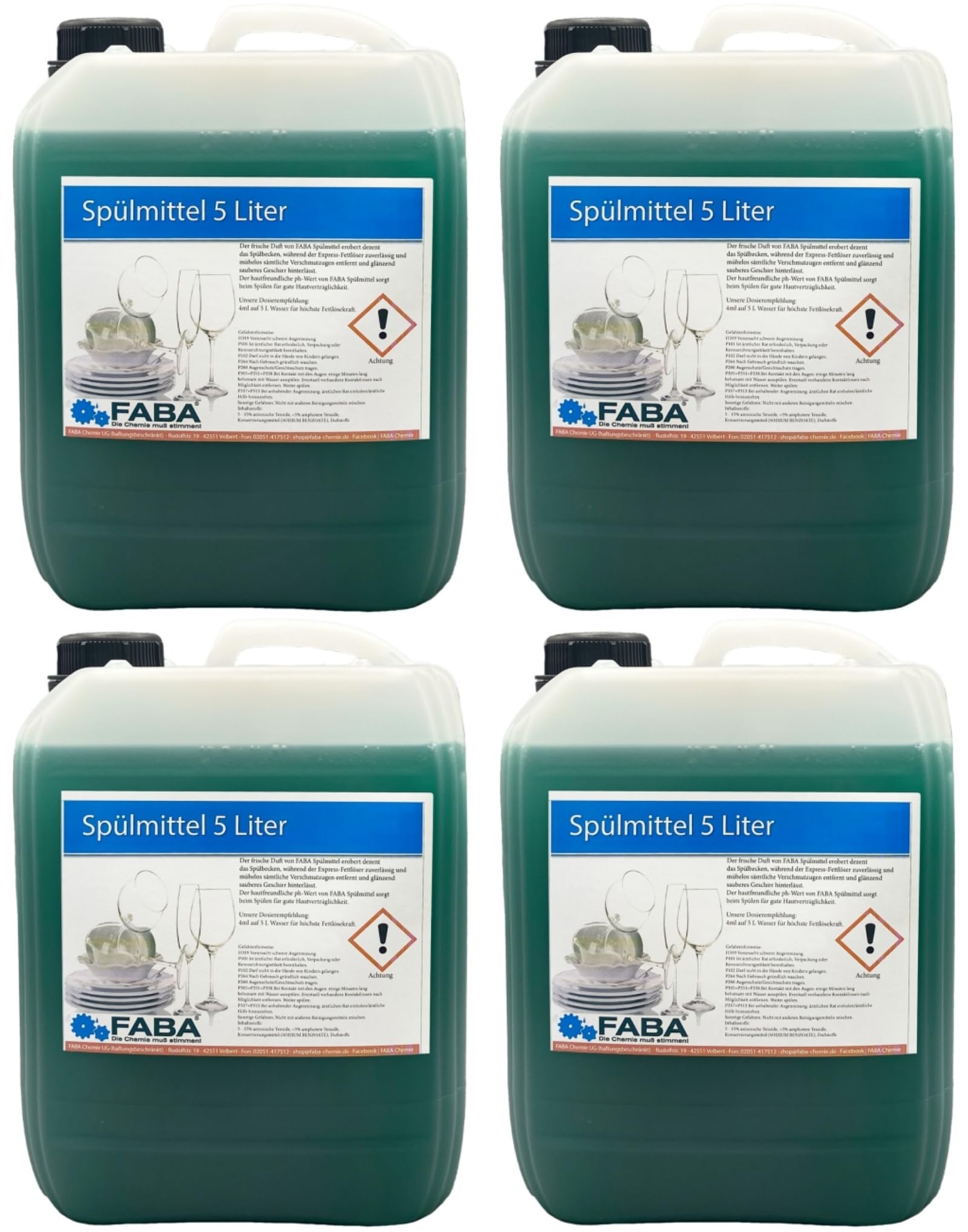 FABA Geschirrspülmittel Konzentrat 4 x 5 L Spülmittel Handspülmittel