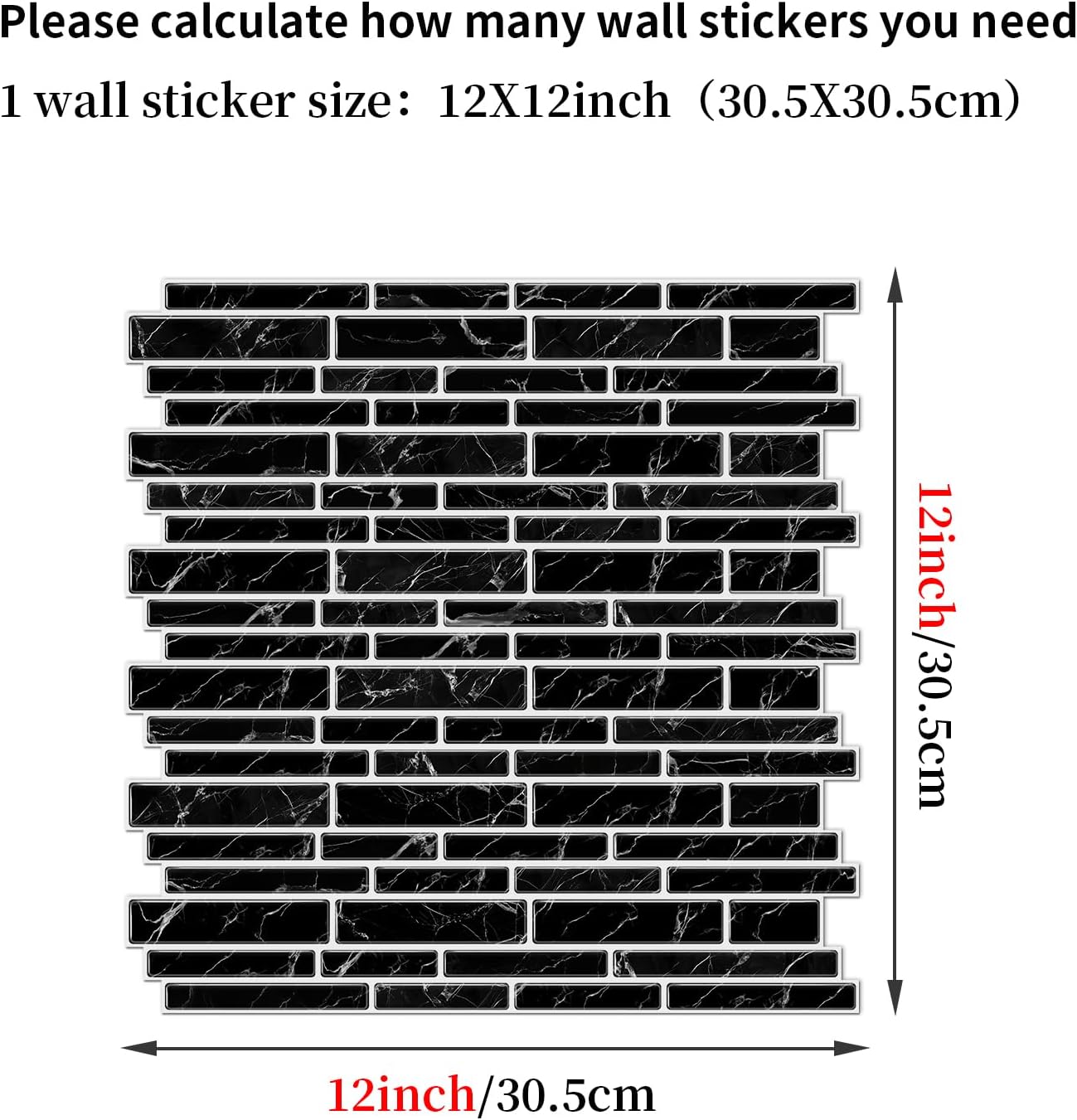 Alwayspon 10 Sheets 12" x12inch Black Marble Effect Vinyl Tiles, Backsplash, Self-Adhesive Peel and Stick Wall Tile Stickers, Stick on Subway Tiles for Kitchen Bathroom Wall Decor
