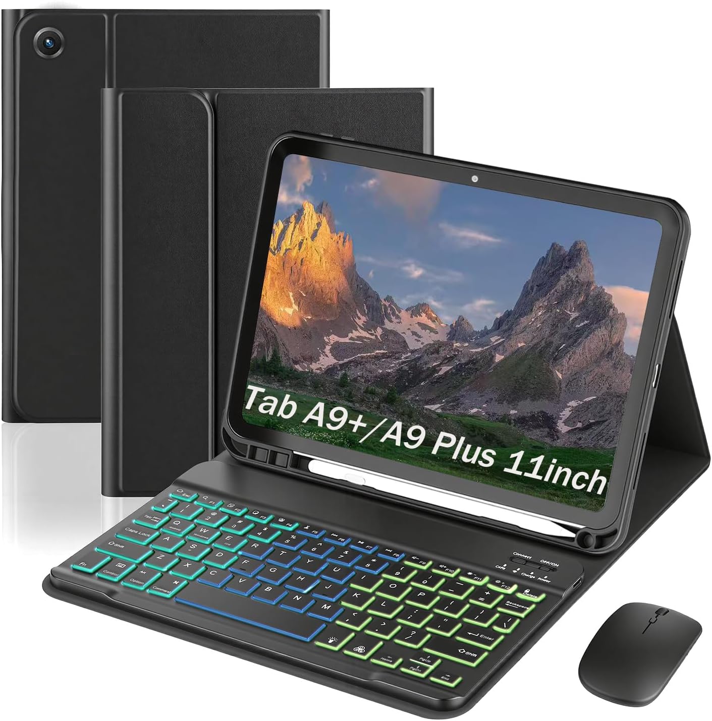 Keyboard Case for Samsung Galaxy Tab A11+ Plus / A9+ Plus 11 Inch, Lightweight Mouse Detachable Backlit Keyboard, Slim Stand Tablet Case with Pen Slot (Black, A11+ Plus / A9+ Plus Case with Keyboard)