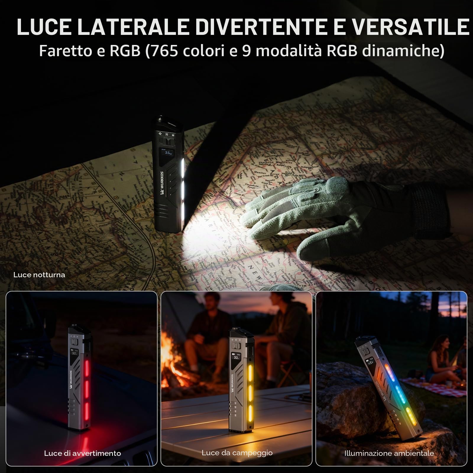 Wurkkos TD11 Torcia Tattica EDC, 3000 Lumen Torcia Led Potente Professionale, Display OLED, Doppi Pulsanti, Ricaricabile USB-C, Luce Spot e Diffusa con RGB, IPX6 per Campeggio ed Emergenze