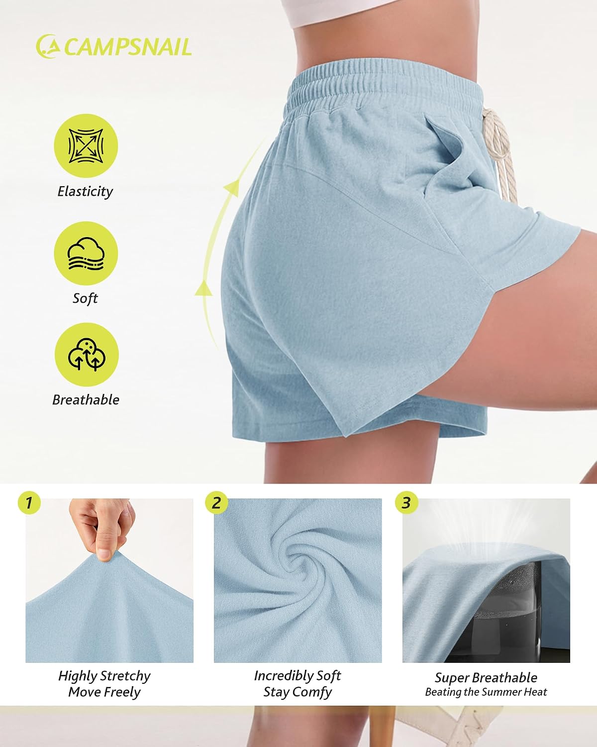 CAMPSNAIL Athletic Shorts for Women - Workout Casual High Waisted Black Sweat Shorts Comfy for Running Gym Lounge Summer