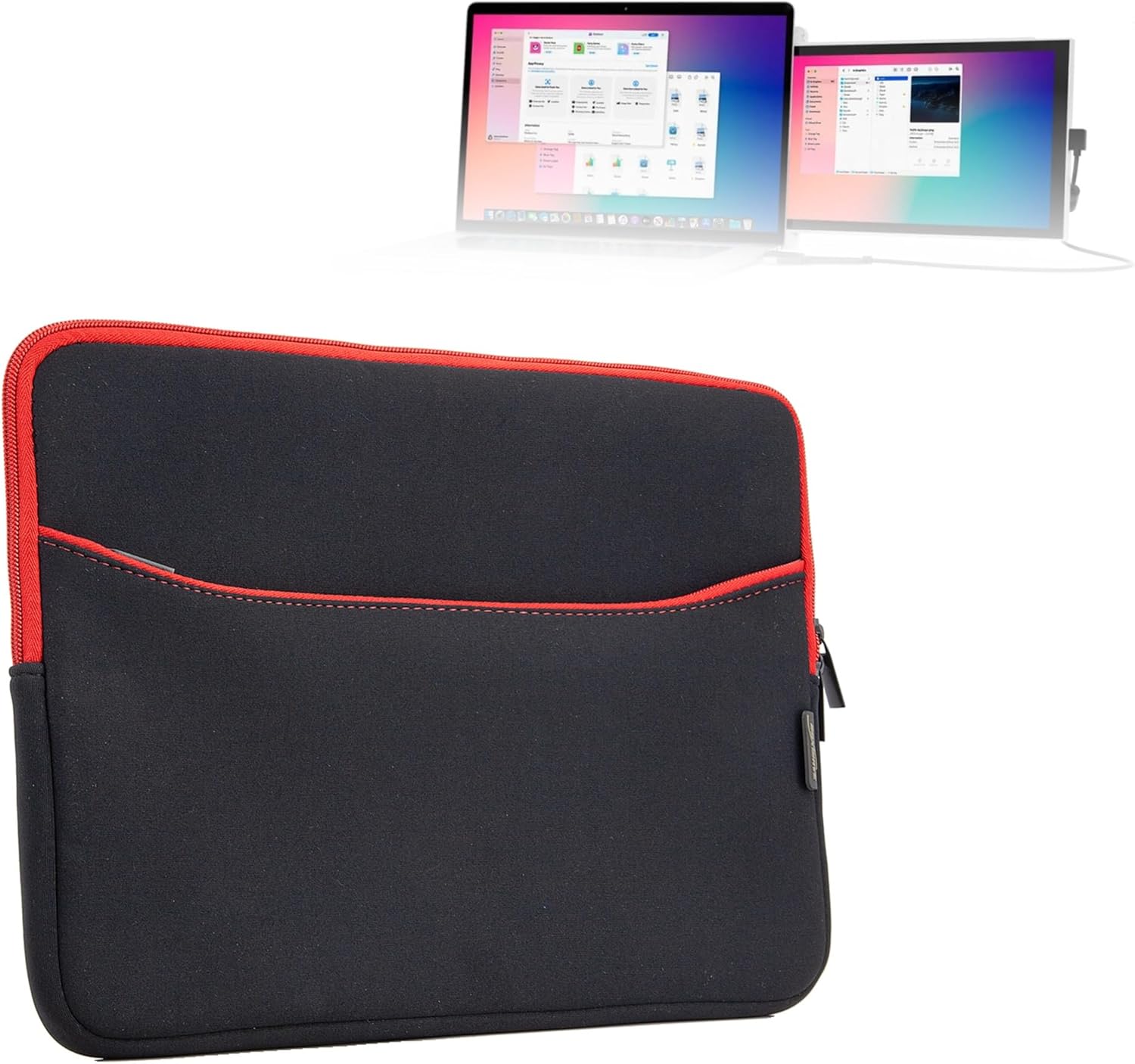 BoxWave Case Compatible with Mobile Pixels Duex Lite - SoftSuit with Pocket, Soft Pouch Neoprene Cover Sleeve Zipper Pocket - Jet Black with Red Trim