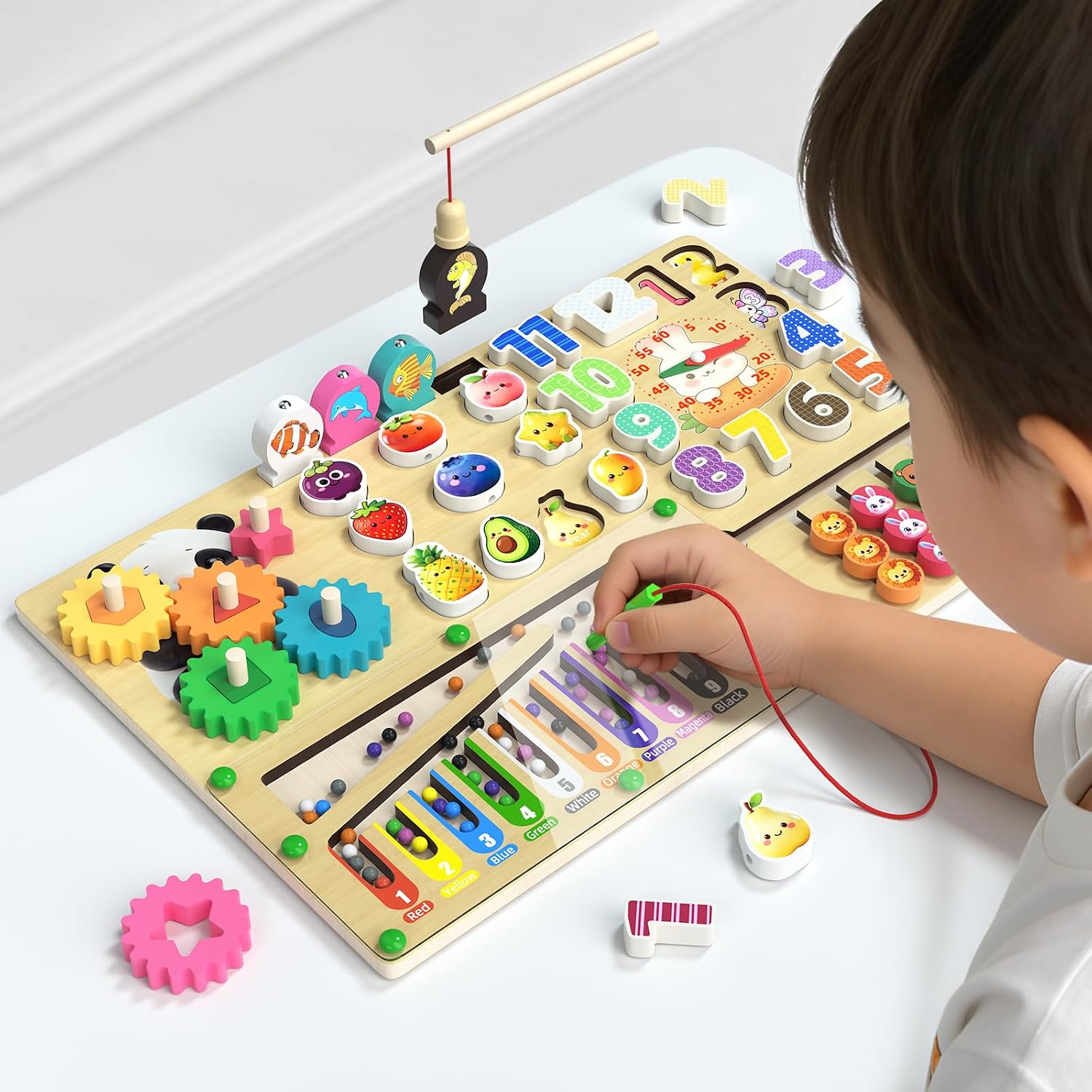 AOSITE 9-in-1 Montessori Toy Wooden Board for Toddlers Montessori Wooden Educational Toys for Baby Boys Girls Age 1 2 3 Year Old Birthday Girl Gifts for Kids
