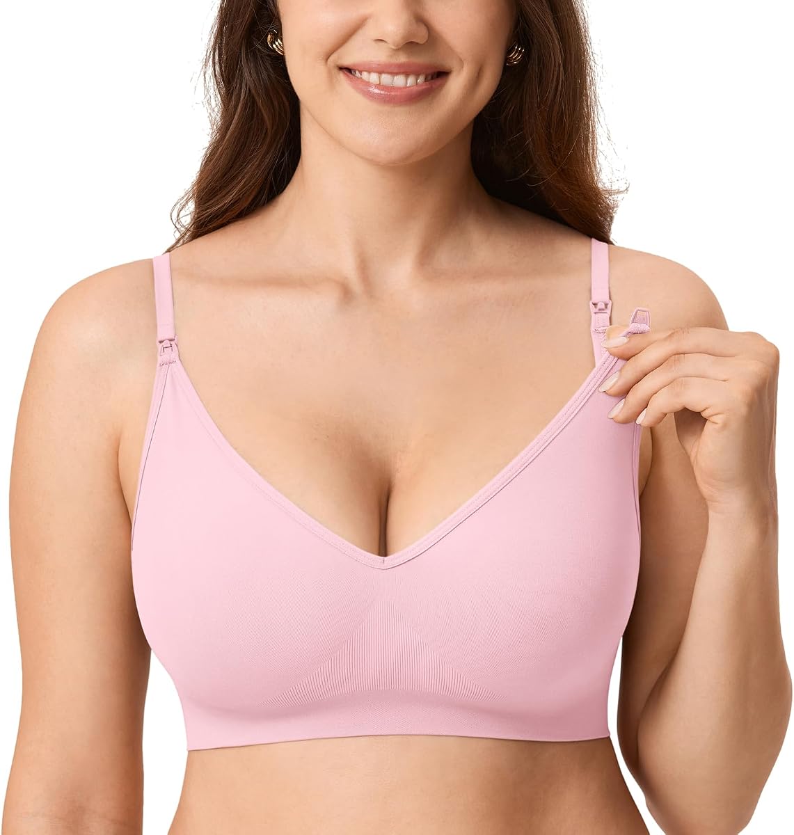 MOMANDA Sujetadores de Lactancia Sin Costuras para Lactancia Materna | Bralettes premamá para dormir, Cuello en V, Inalámbrico, Cómodo, Para mujer