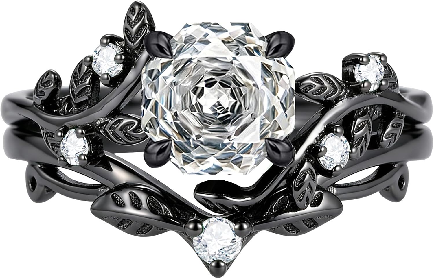 Seiyang 2Pcs Rose Cut Black Rings 925 Sterling Silver Rose Cut Birthstone Ring Black Wedding Ring Set Valentine's Day Jewelry Gifts for Women Mom Her