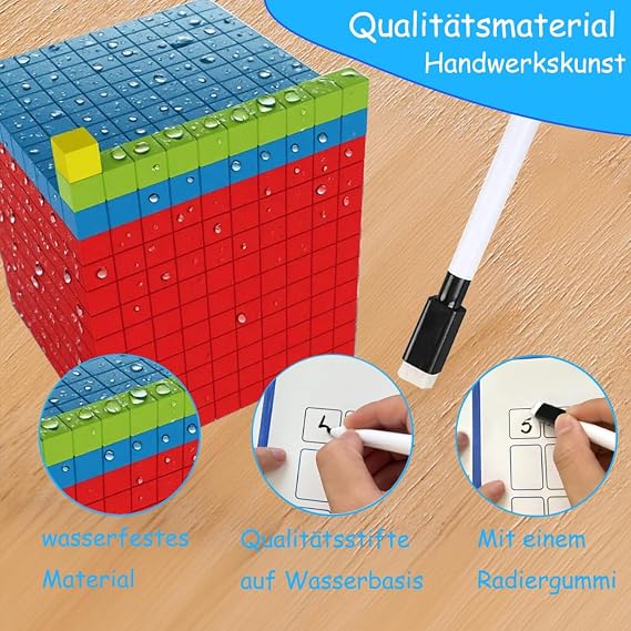 Base Ten Blocks 137 Pcs Base 10 Blocks for Math with 3 Dice | Plastic Place Value Blocks, Base 10 Math Manipulatives for Kids, Number Blocks,Math Counting Cubes for Kindergarten 1st Grade