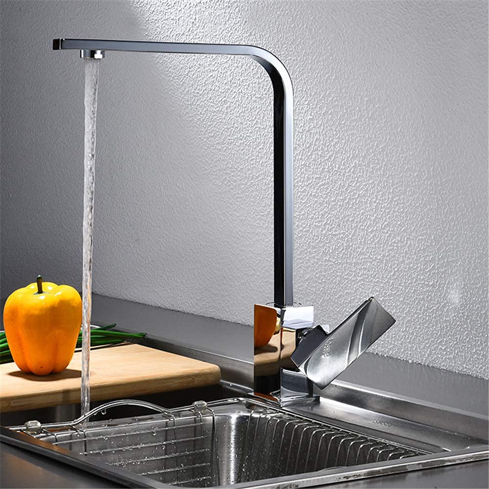 Robinet de cuisine rotatif carré avec mitigeur d'eau froide et chaude