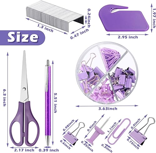 Miniatura 3 de Juego de suministros de oficina con grapadora, dispensador de cinta, removedor de grapas, grapas, perforador, clips de papel, tijeras y abridor de