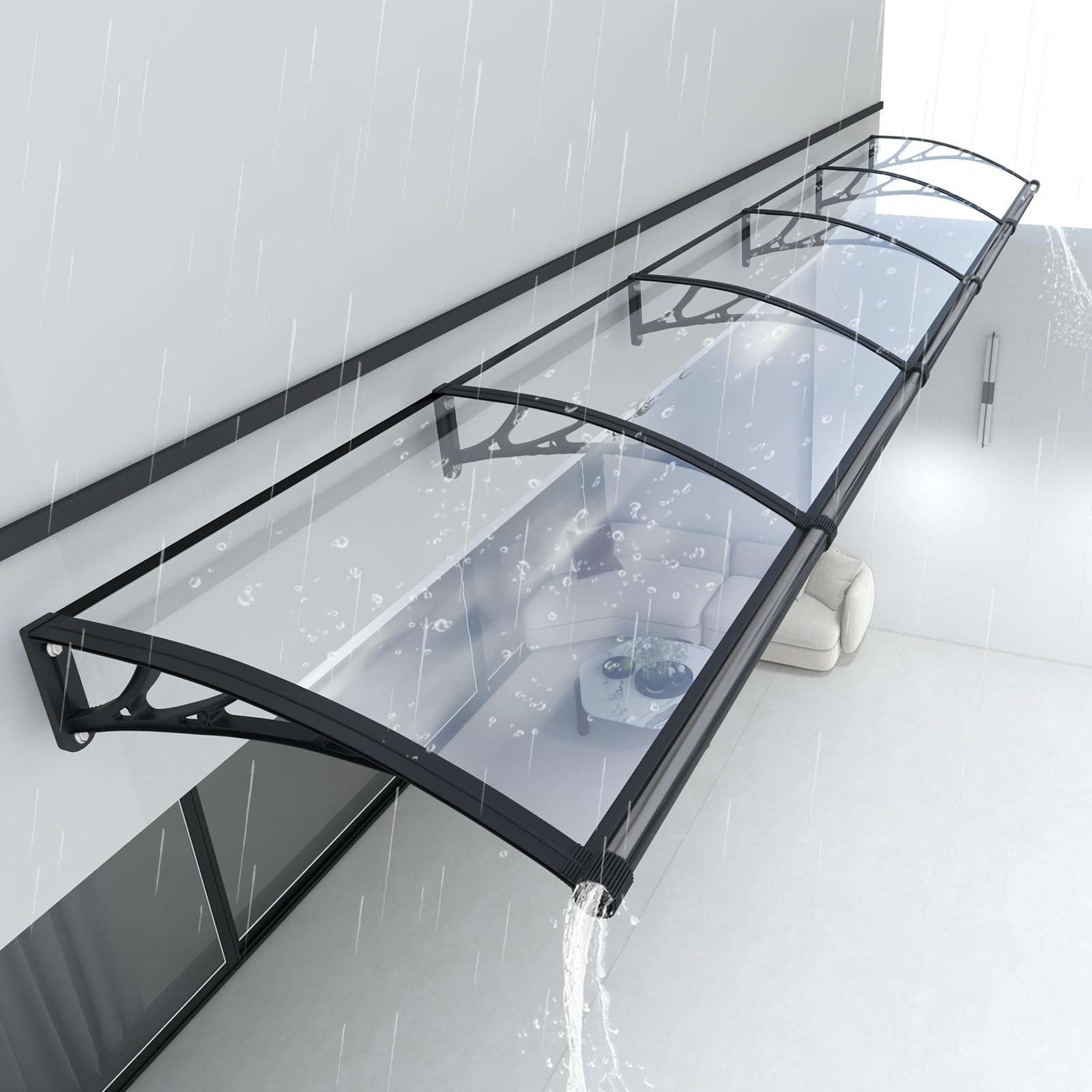 Awning for Door Entrance,40x120 inch Awnings for Doors with Separate Drainage,Front Door Awning Exterior,Polycarbonate UV, Rain, and Snow Protection