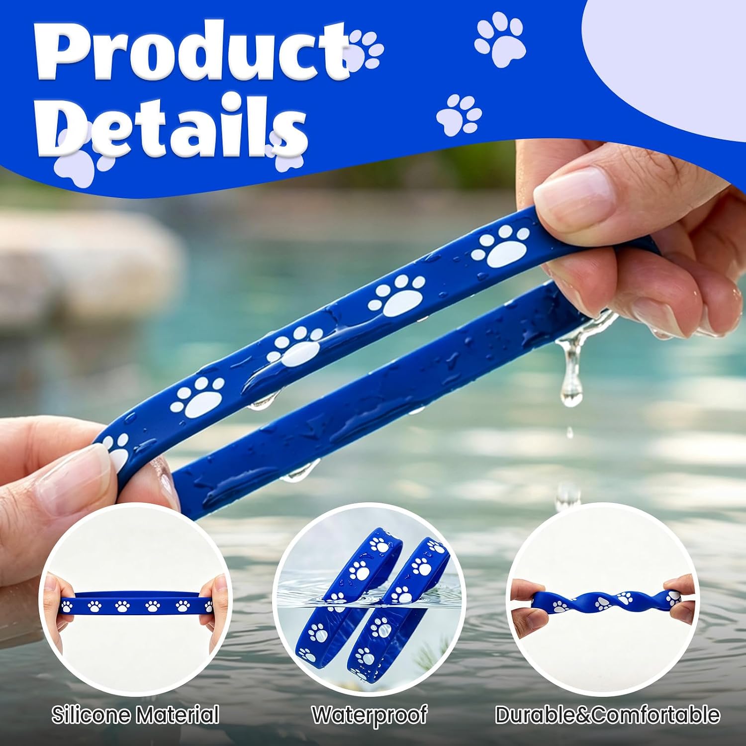 100 Pcs Blue Paw Print Silicone Bracelets image 3