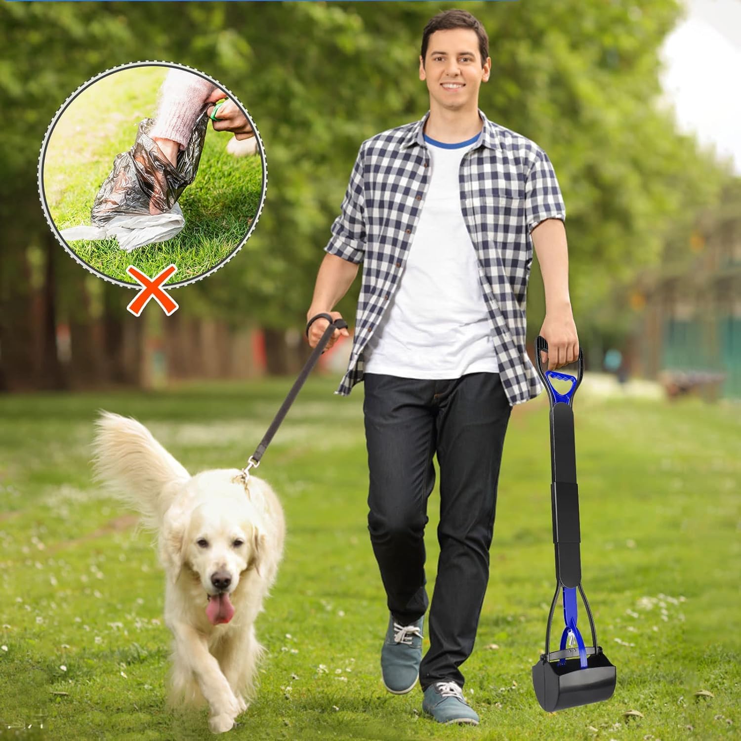 Kotschaufel für große Hunde, 81,3 cm langer Griff, zum Entfernen von Hundekot für mittelgroße und große Hunde, Tierabfälle oder Gartenabfälle, kein Bücken nötig