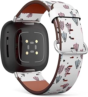 CJBROES Replacement Leather Watch Band, Compatible with Fitbit Versa 3 and Fitbit Sense of Wristband Bracelet Accessory - Scandinavian Christmas Tree