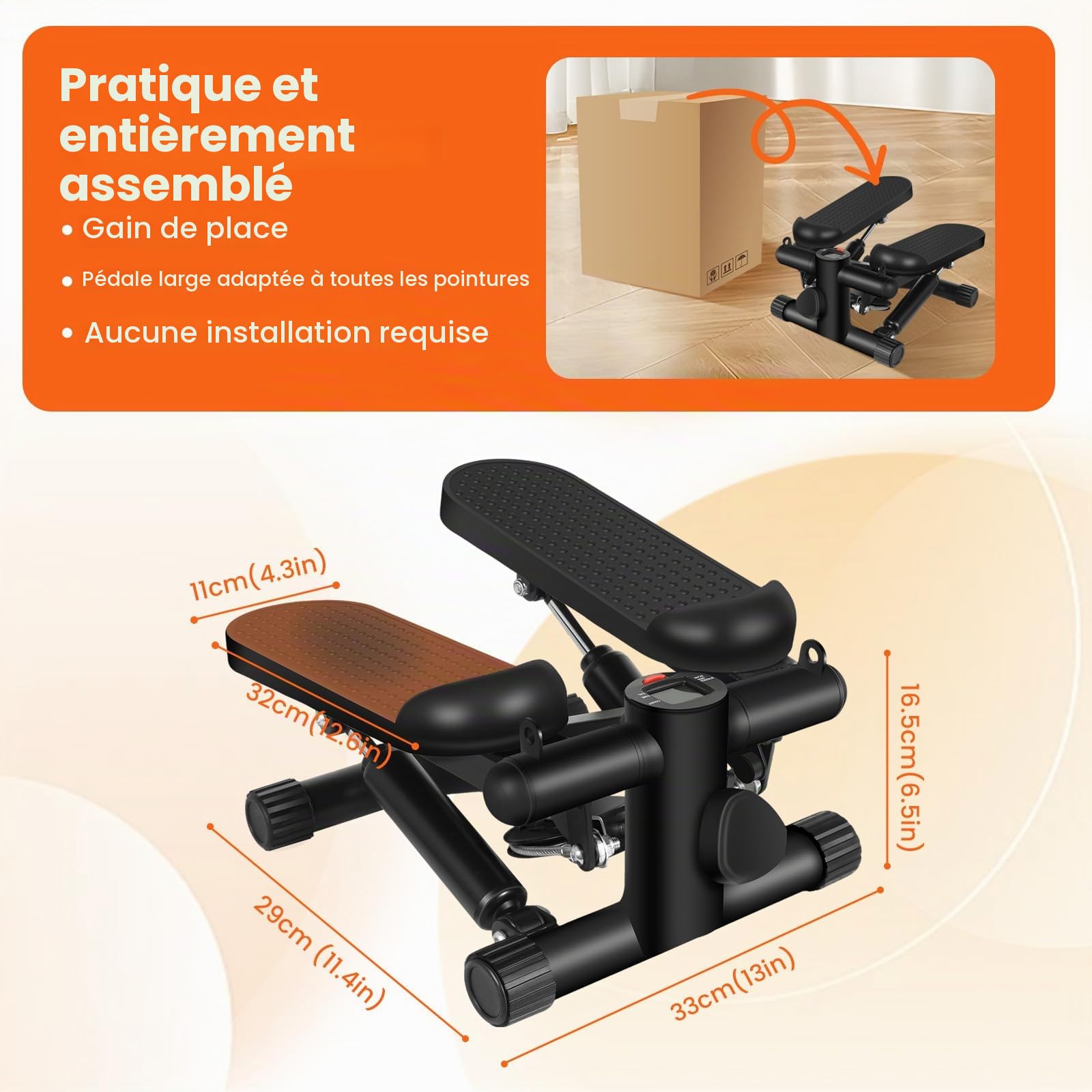 himaly Mini Stepper pour la Maison, Stepper Fitness pour Escaliers 100kg, Stair Stepper avec Bandes de Résistance, Appartement Stepper pour Les Jambes, Les Bras et Les Fessiers